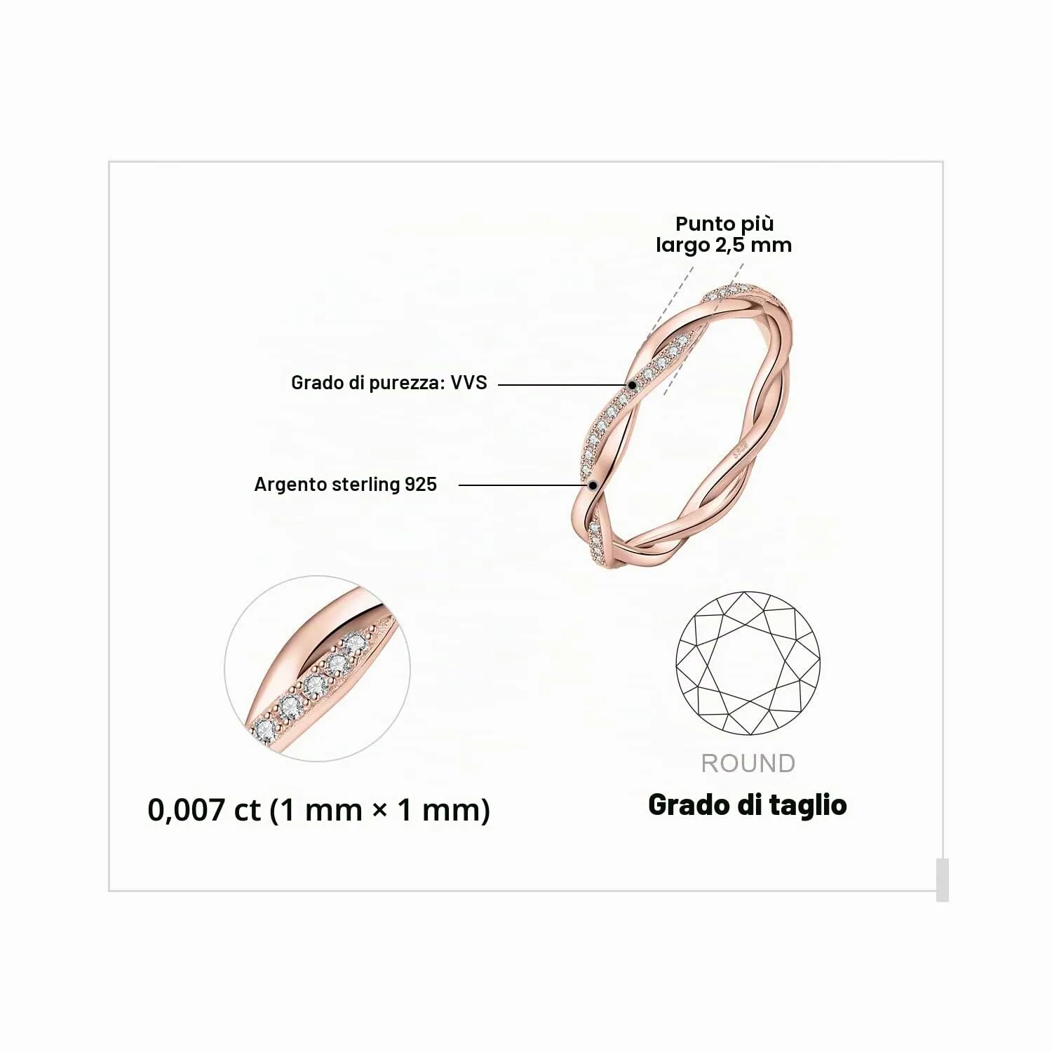JewelryPalace Anello Infinito in Argento con Zirconia Cubica, Set Fede Nuziale Oro Rosa, Taglia 11.5 - immagine 2