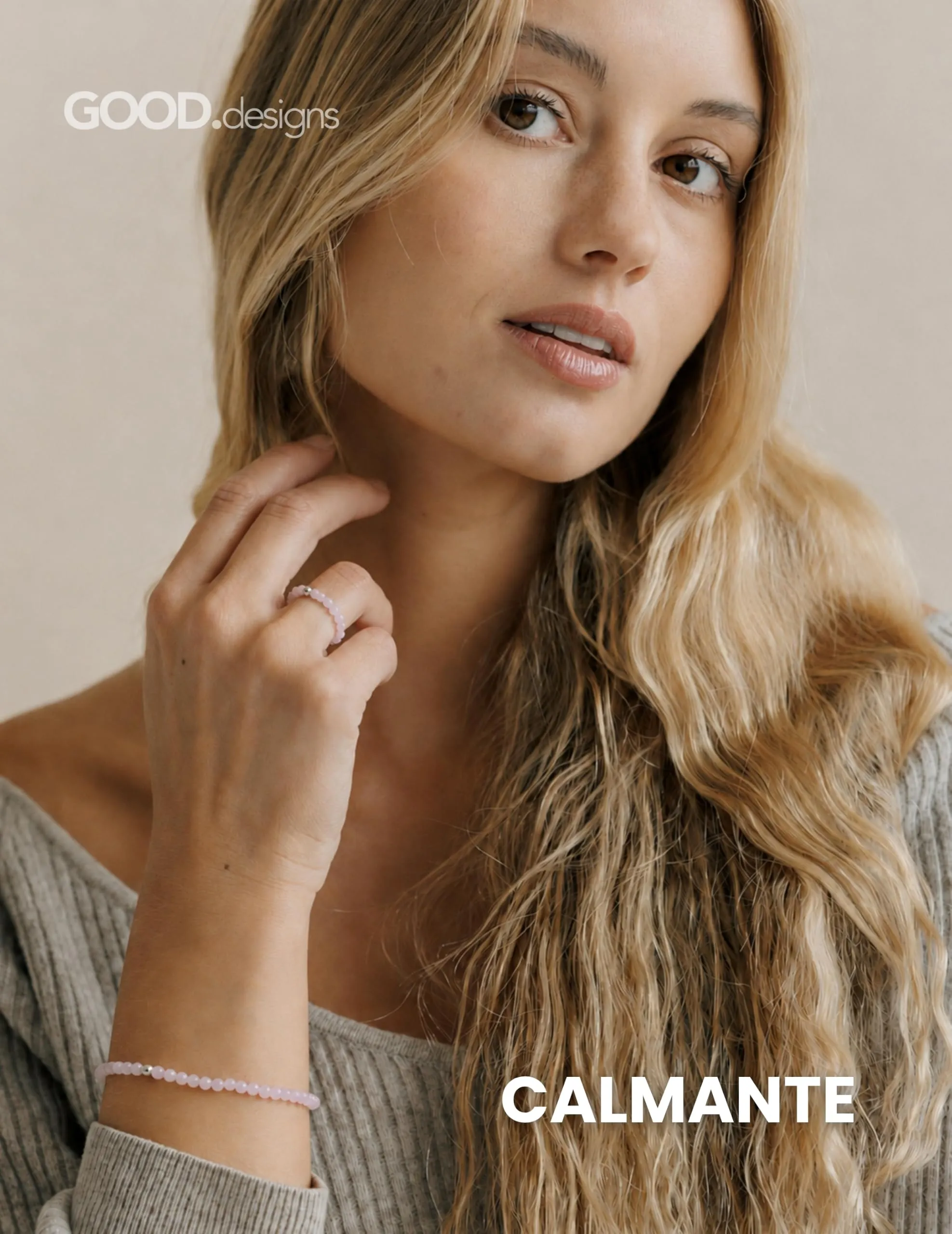 GD GOOD.designs Anello Antistress in Quarzo Rosa con Perline di Pietra Naturale da Donna, Misura 52-60 - immagine 4