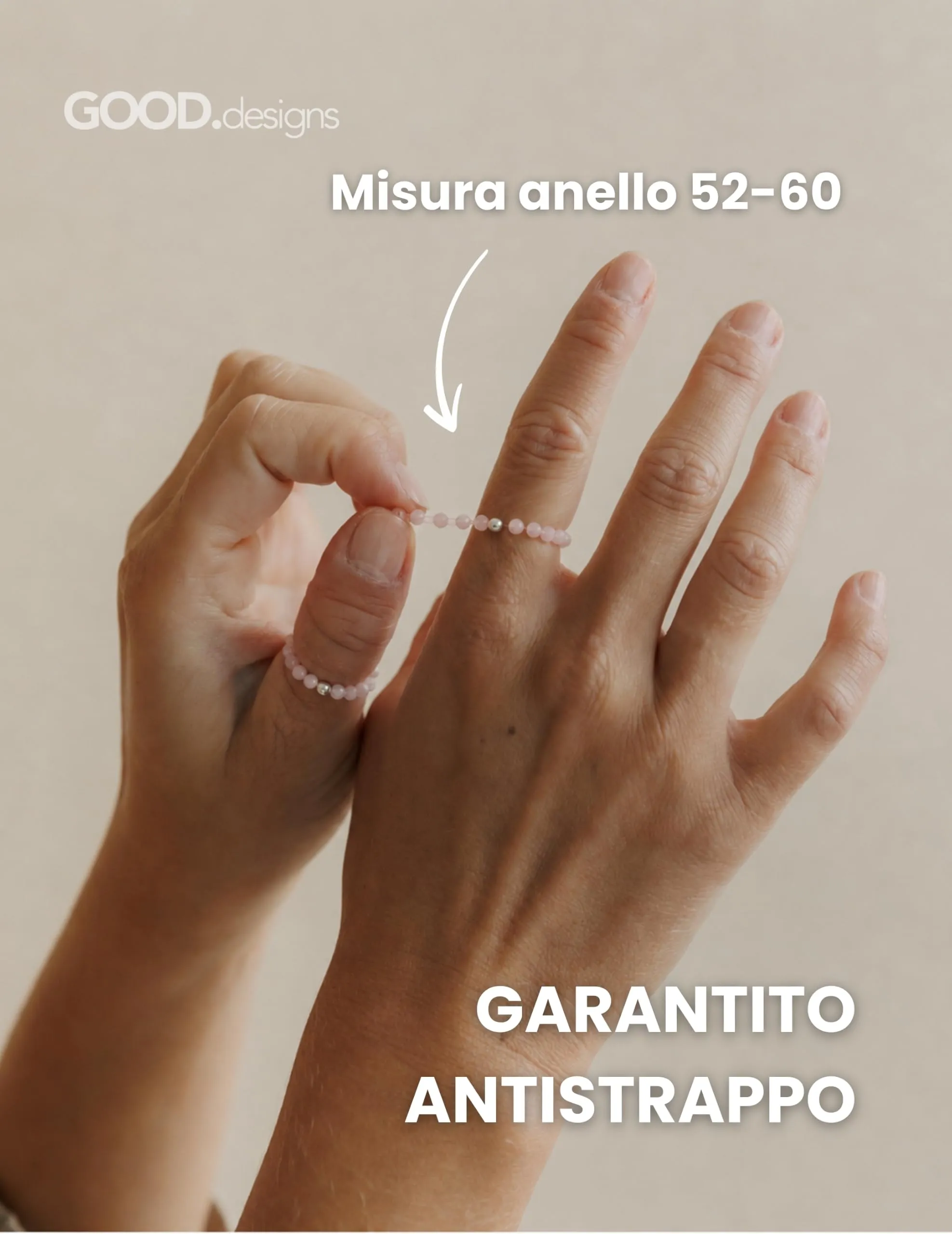GD GOOD.designs Anello Antistress in Quarzo Rosa con Perline di Pietra Naturale da Donna, Misura 52-60 - immagine 5