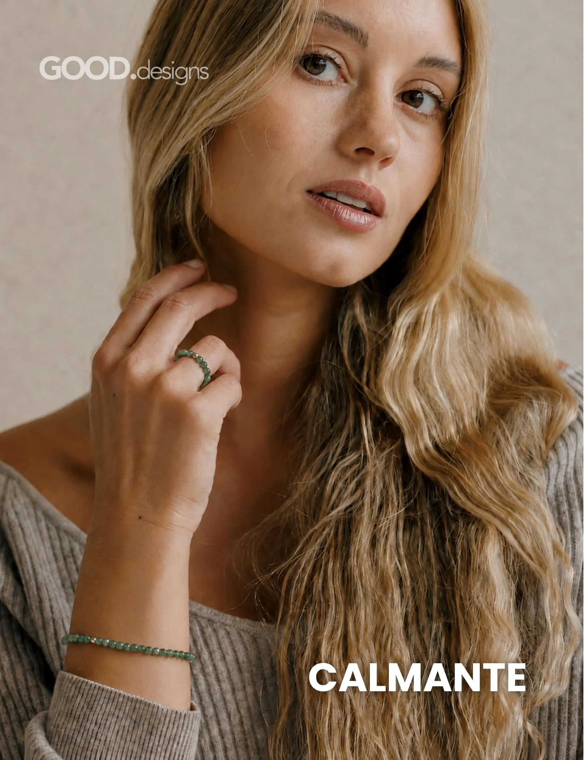GD GOOD.designs Anello Antistress in Agata Verde con Perline di Pietra Naturale da Donna, Misura 52-60 - immagine 4