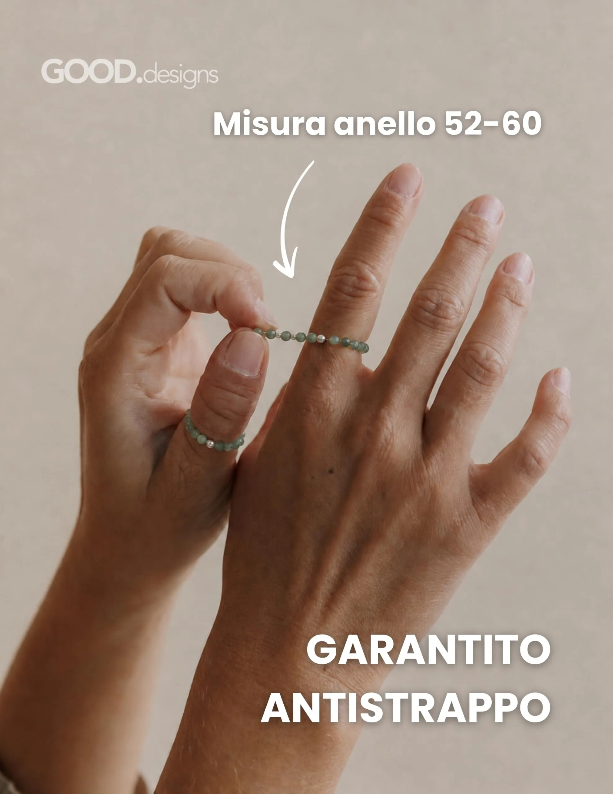 GD GOOD.designs Anello Antistress in Agata Verde con Perline di Pietra Naturale da Donna, Misura 52-60 - immagine 5
