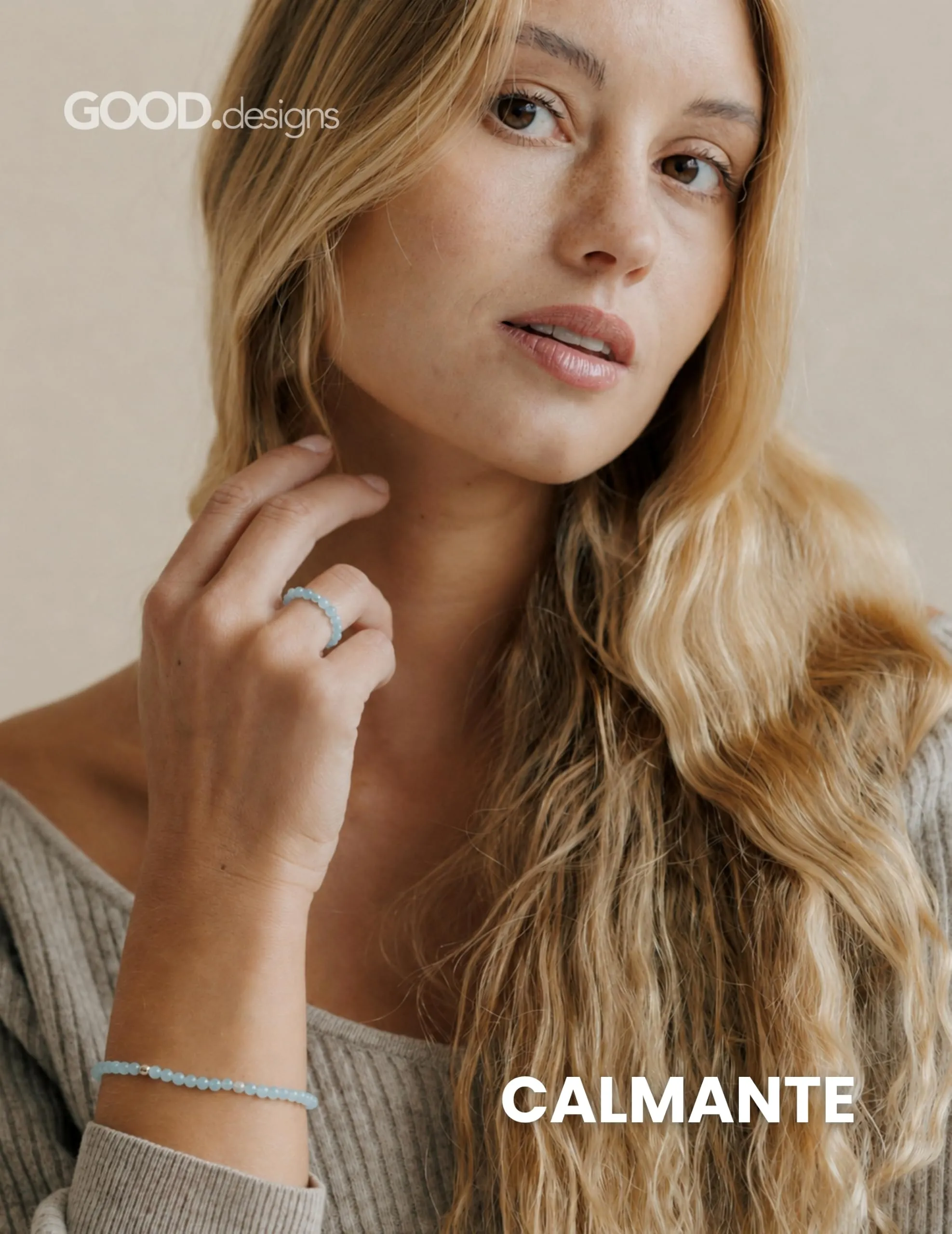 GD GOOD.designs Anello Antistress in Acquamarina con Perline di Pietra Naturale da Donna, Misura 52-60 - immagine 4