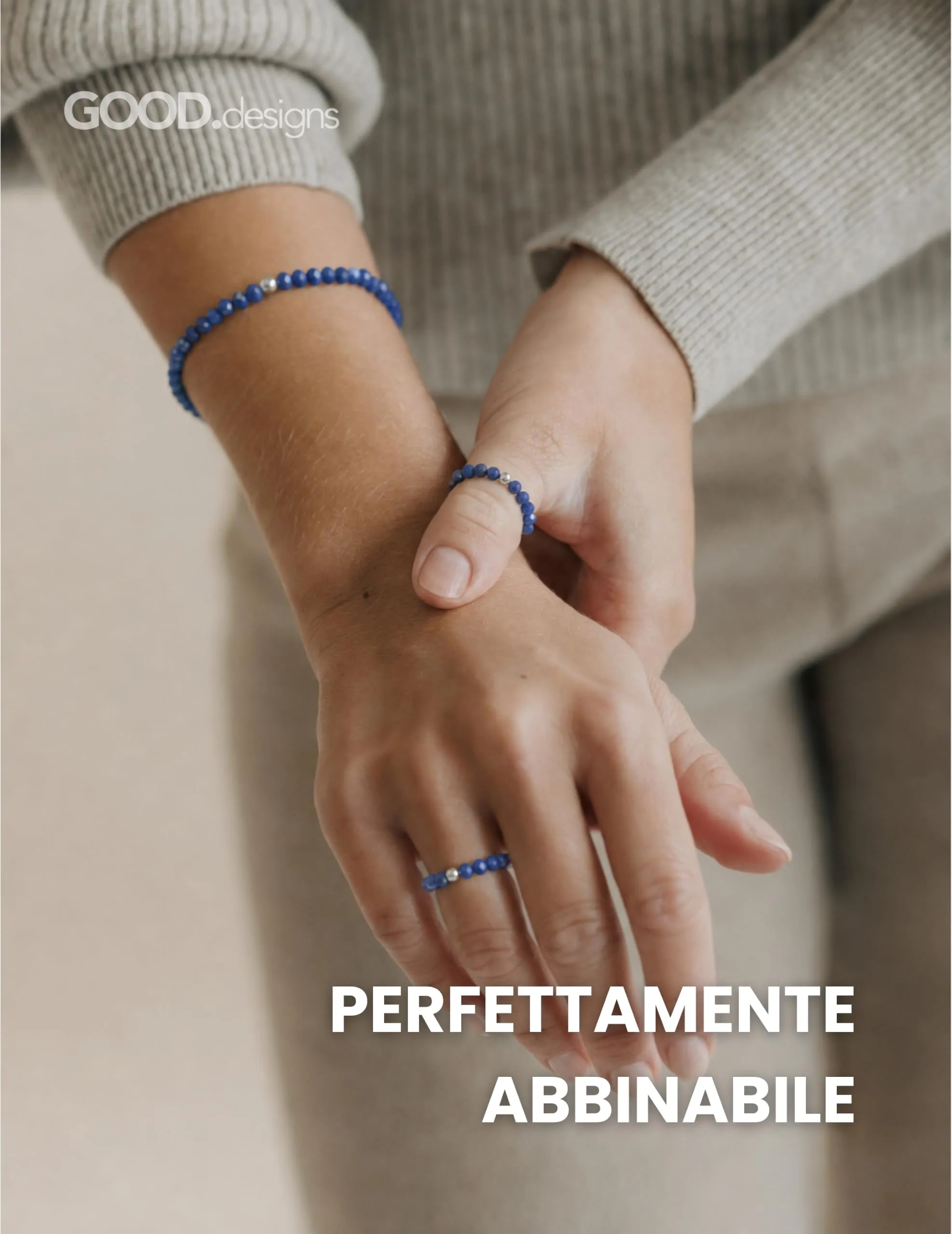 GD GOOD.designs Anello Antistress in Perle di Lapislazzuli Naturale Sfaccettato per Donne - immagine 3