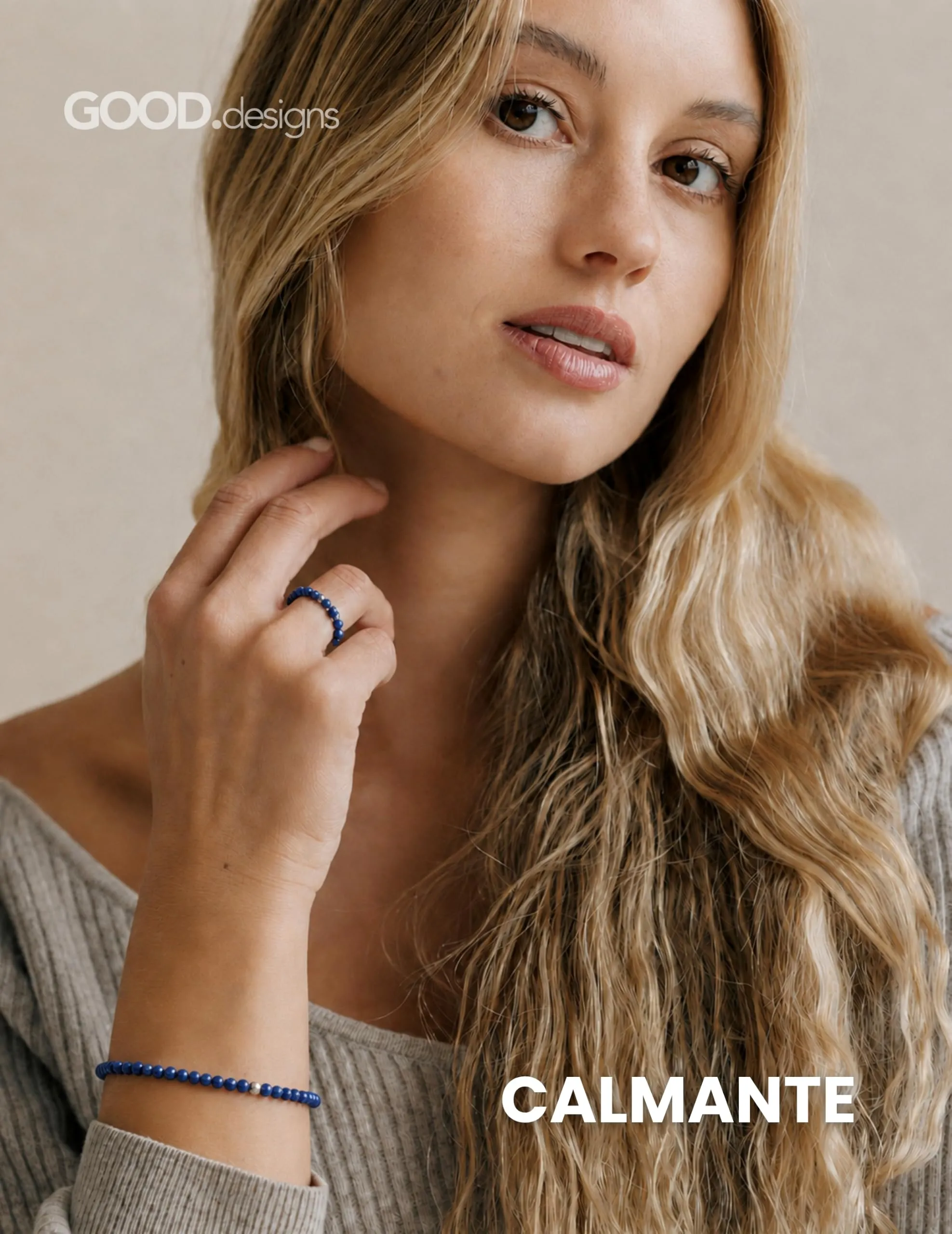 GD GOOD.designs Anello Antistress in Perle di Lapislazzuli Naturale Sfaccettato per Donne - immagine 4