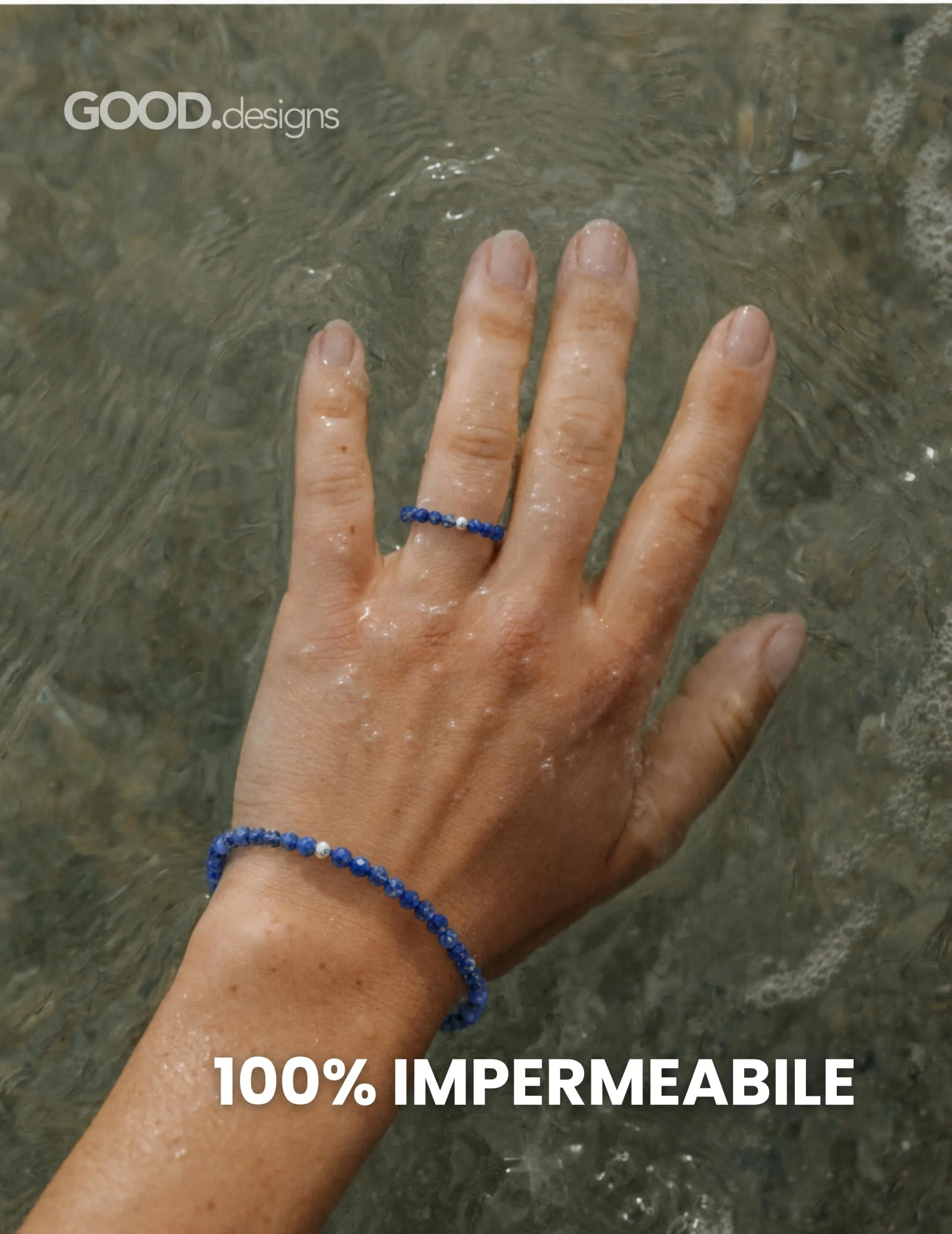GD GOOD.designs Anello Antistress in Perle di Lapislazzuli Naturale Sfaccettato per Donne - immagine 6