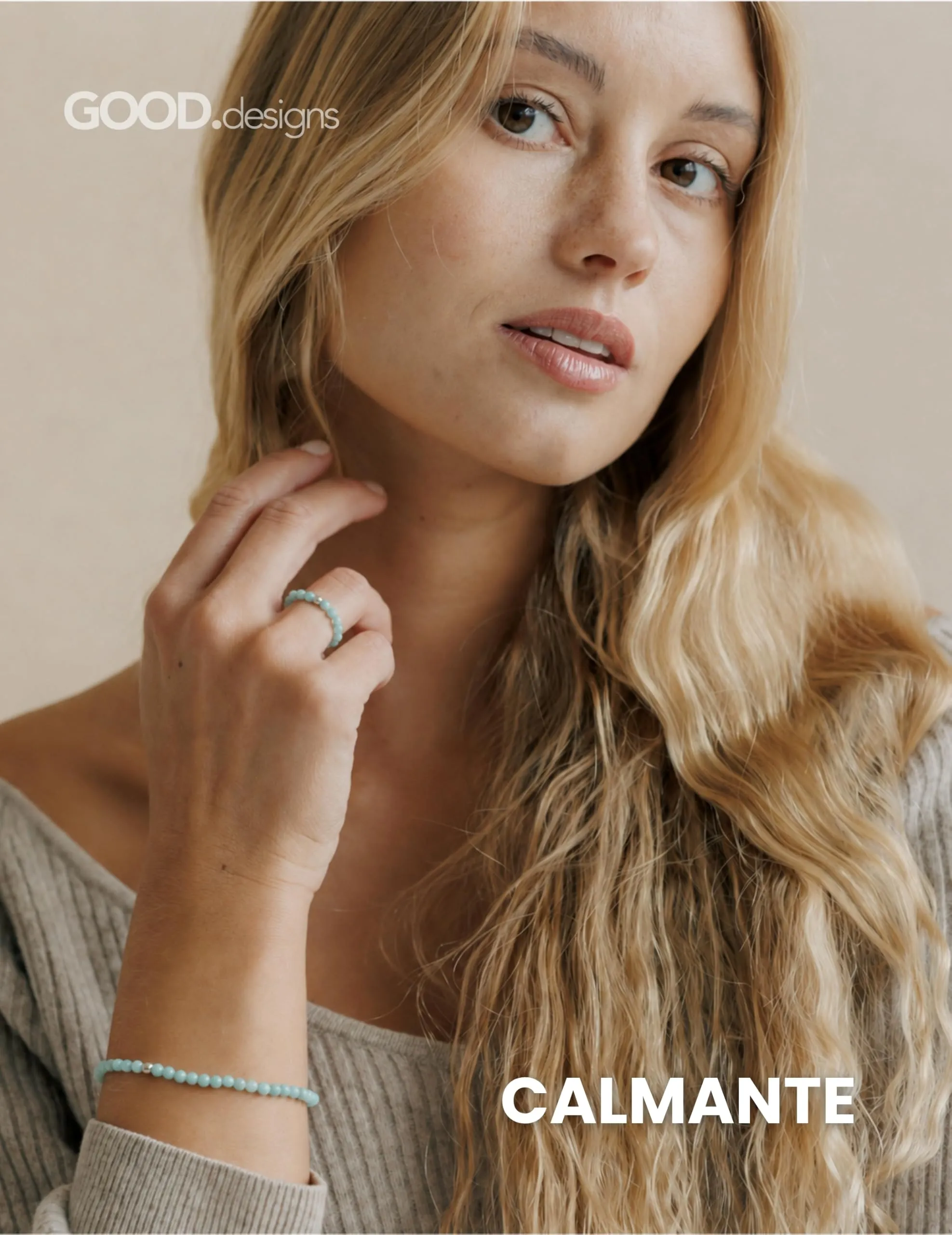 GD GOOD.designs Anello Antistress in Amazzonite con Perline di Pietra Naturale da Donna, Misura 52-60 - immagine 4