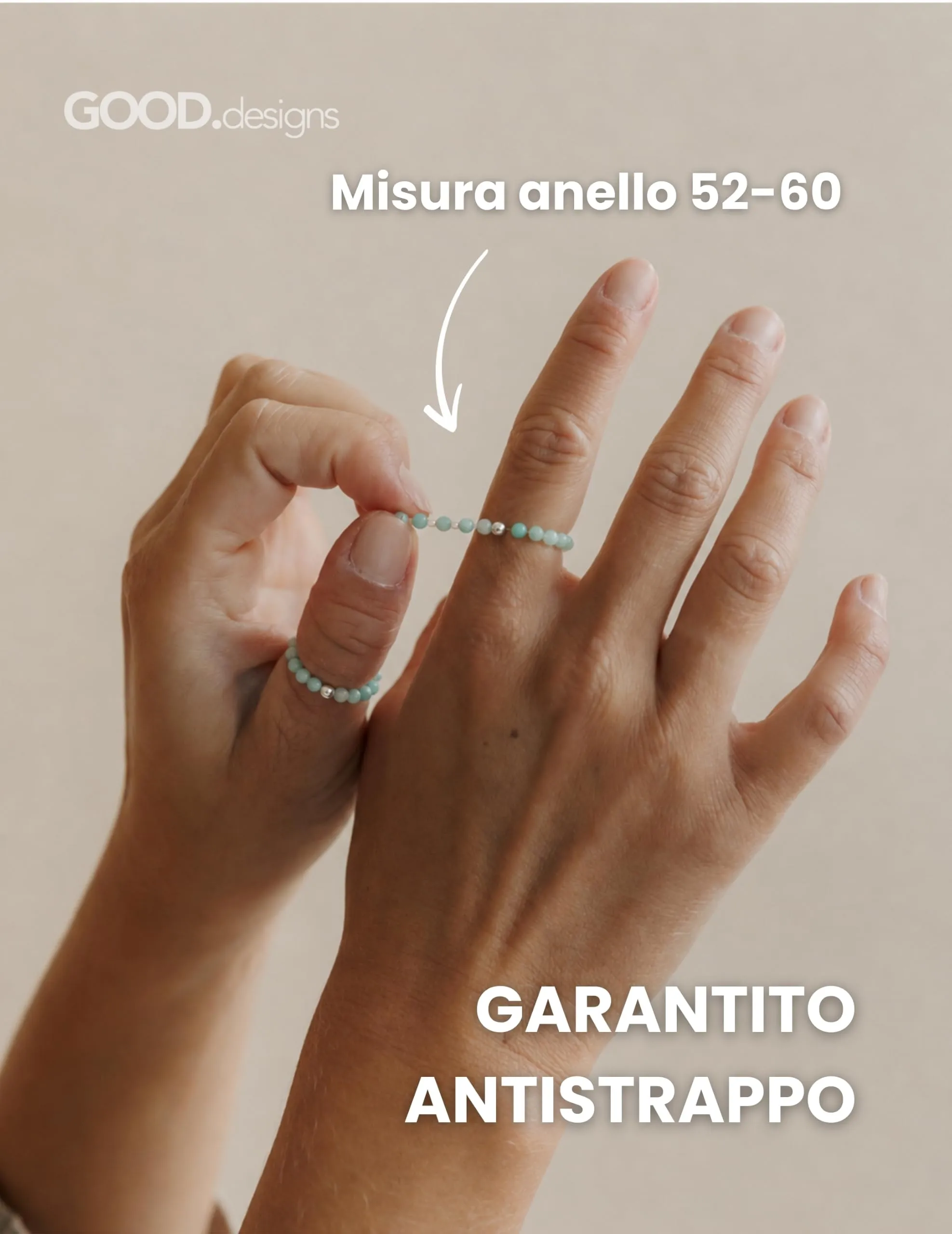 GD GOOD.designs Anello Antistress in Amazzonite con Perline di Pietra Naturale da Donna, Misura 52-60 - immagine 5