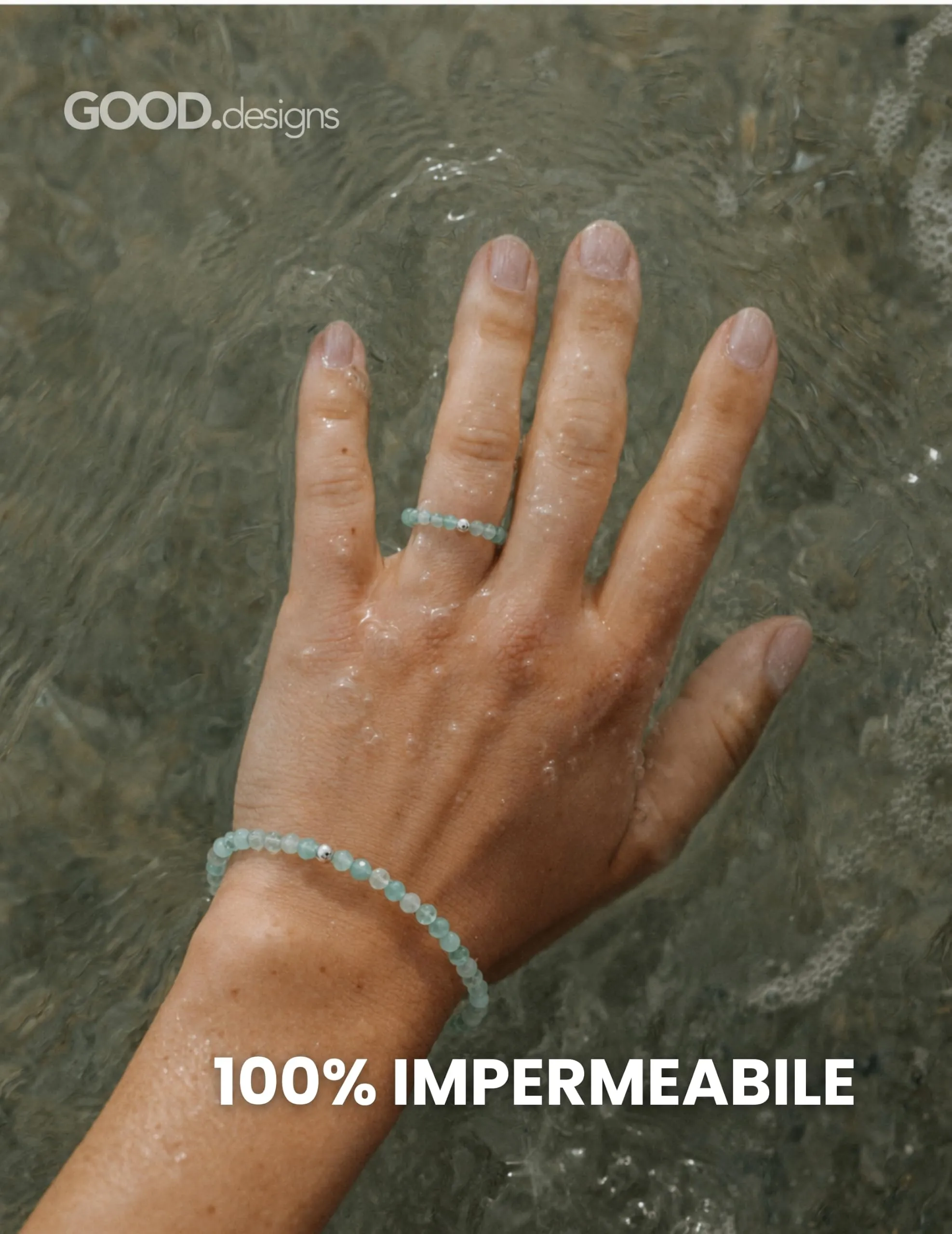 GD GOOD.designs Anello Antistress in Amazzonite con Perline di Pietra Naturale da Donna, Misura 52-60 - immagine 6