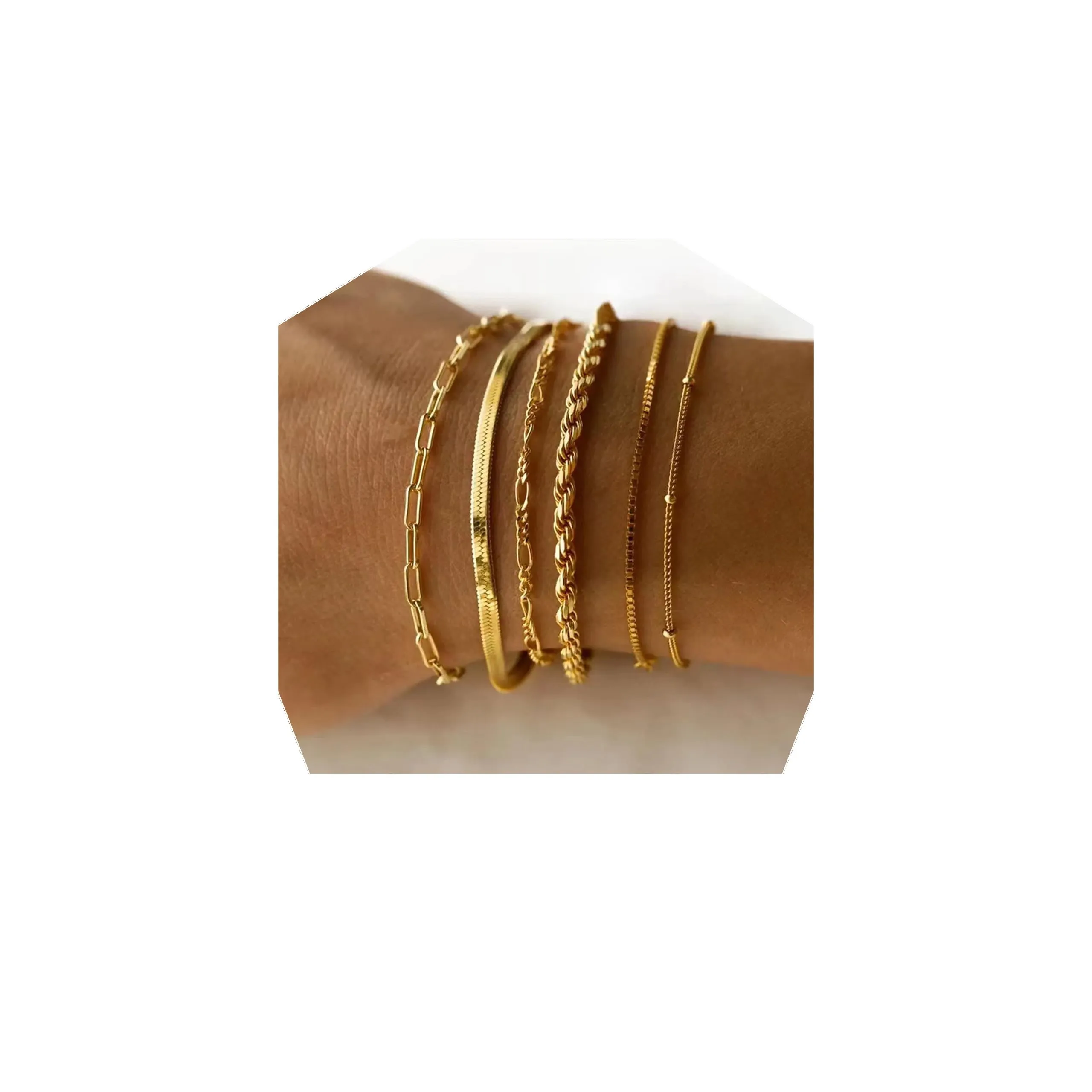 sundrerfect Set di 6 Bracciali in Acciaio Inox Oro per Donna, Waterproof, Modelli Cubano e Variati, 19 cm - immagine 1