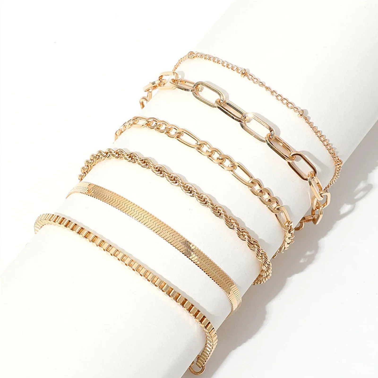 sundrerfect Set di 6 Bracciali in Acciaio Inox Oro per Donna, Waterproof, Modelli Cubano e Variati, 19 cm - immagine 3