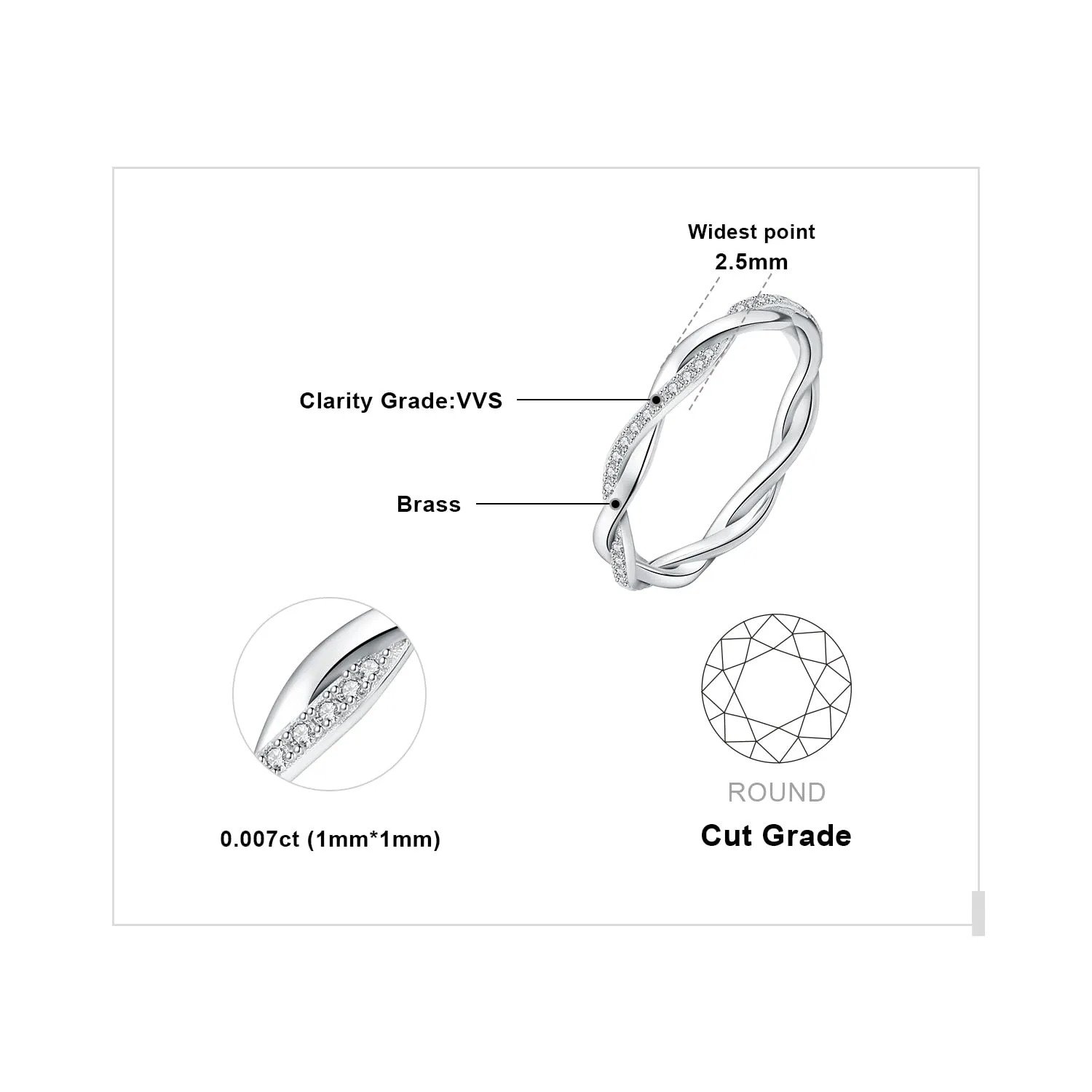JewelryPalace Anello Infinito Donna placcato oro bianco 14K con Zirconia Cubica, Taglio Rotondo, Misura 14.5 - immagine 2