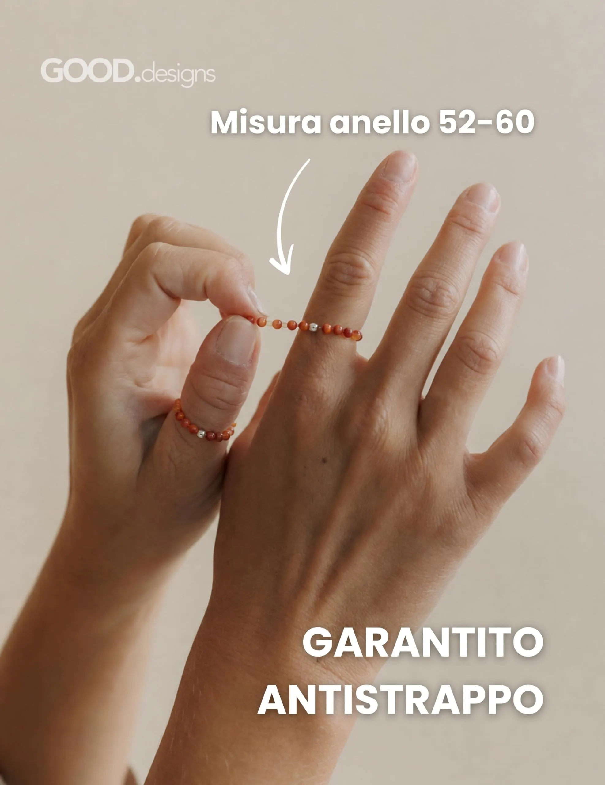 GD GOOD.designs Anello Antistress in Corniola con Perline di Pietra Naturale da Donna, Misura 52-60 - immagine 5