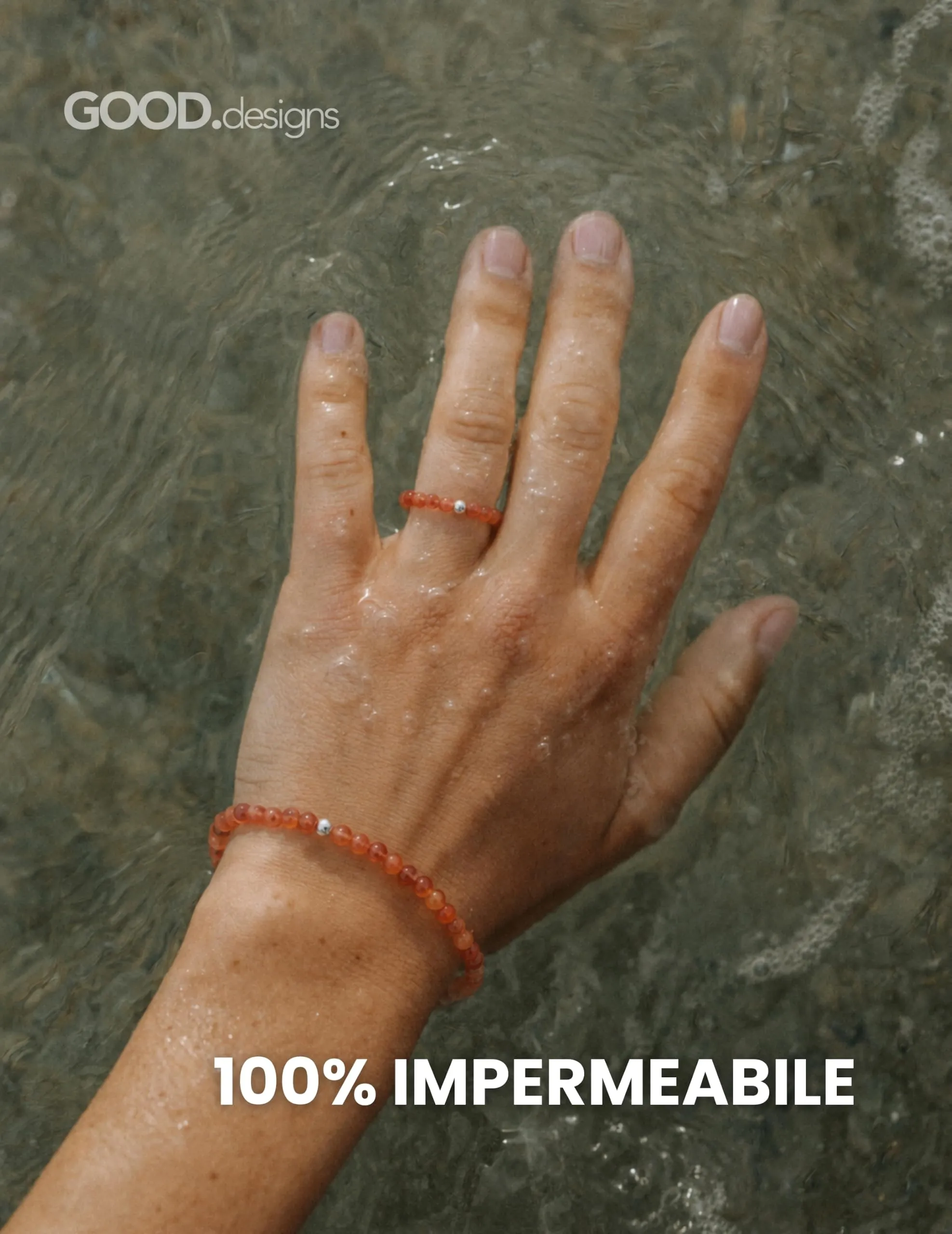 GD GOOD.designs Anello Antistress in Corniola con Perline di Pietra Naturale da Donna, Misura 52-60 - immagine 6