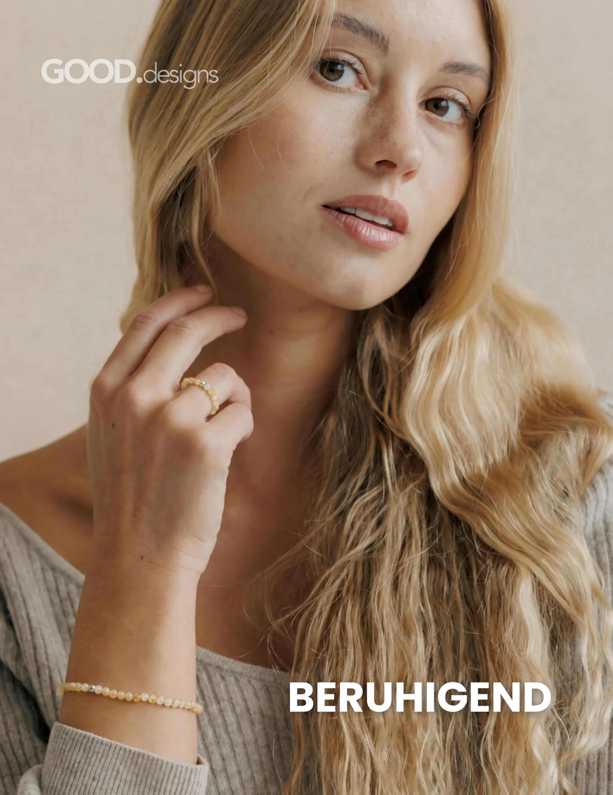 GD GOOD.designs Anello Antistress in Citrino con Perline di Pietra Naturale da Donna, Misura 52-60 - immagine 4