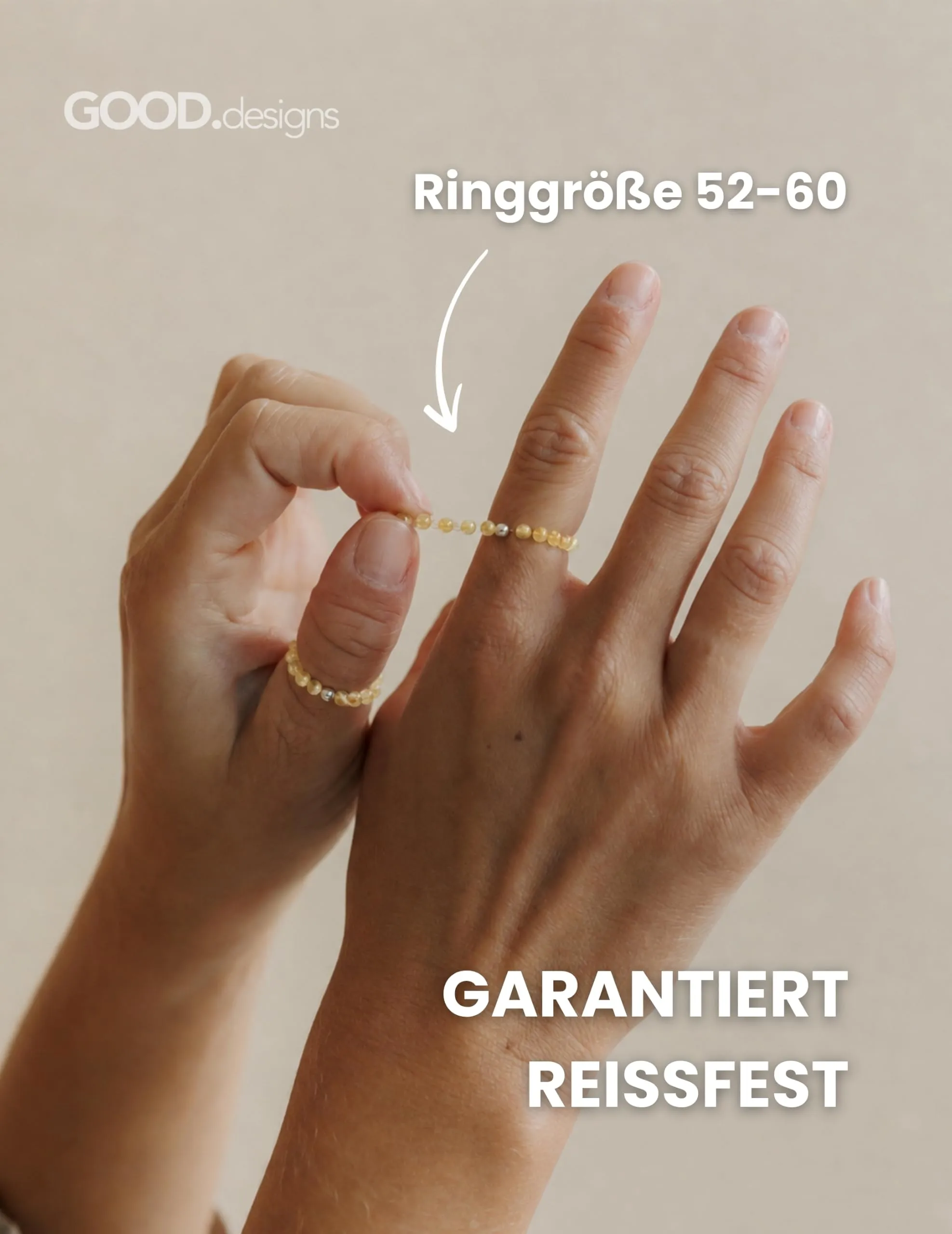 GD GOOD.designs Anello Antistress in Citrino con Perline di Pietra Naturale da Donna, Misura 52-60 - immagine 5
