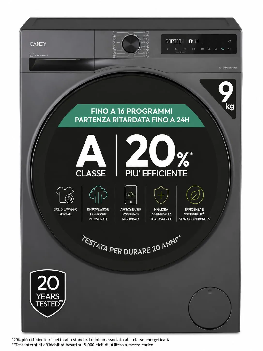 Candy ProWash 550 Lavatrice 9 Kg, 1400 Giri, Classe A-20%, Grigio - immagine 1