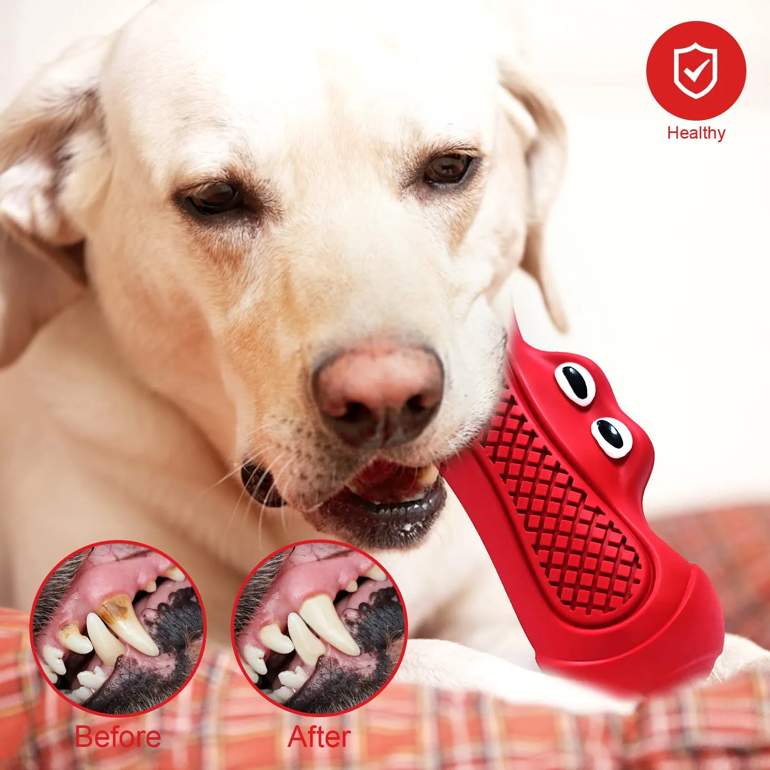 Autoau Gioco Interattivo per Cani in Gomma Naturale, Masticativo Resistente con Squeaker per Pulizia Denti, Taglia L - immagine 3