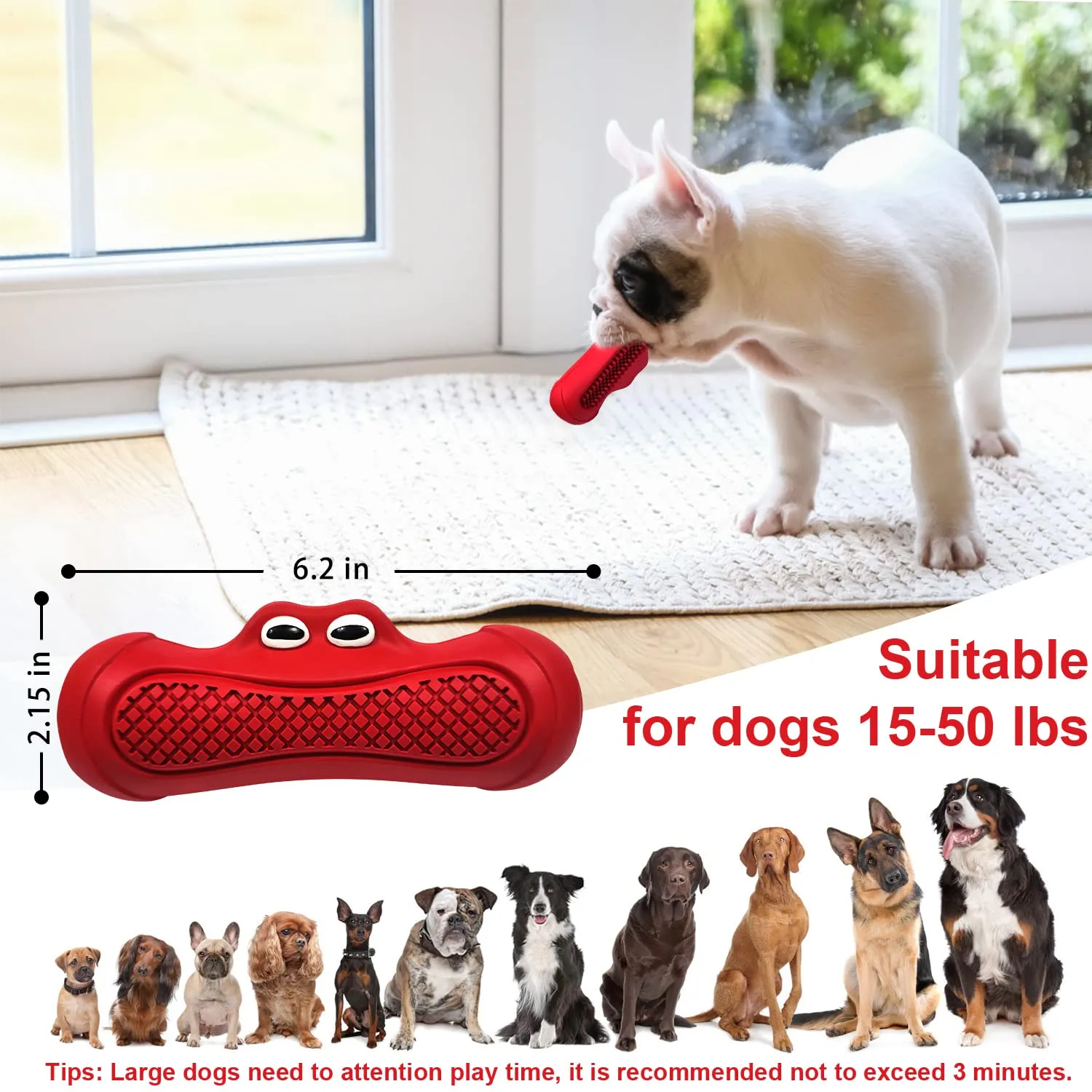 Autoau Gioco Interattivo per Cani in Gomma Naturale, Masticativo Resistente con Squeaker per Pulizia Denti, Taglia L - immagine 5