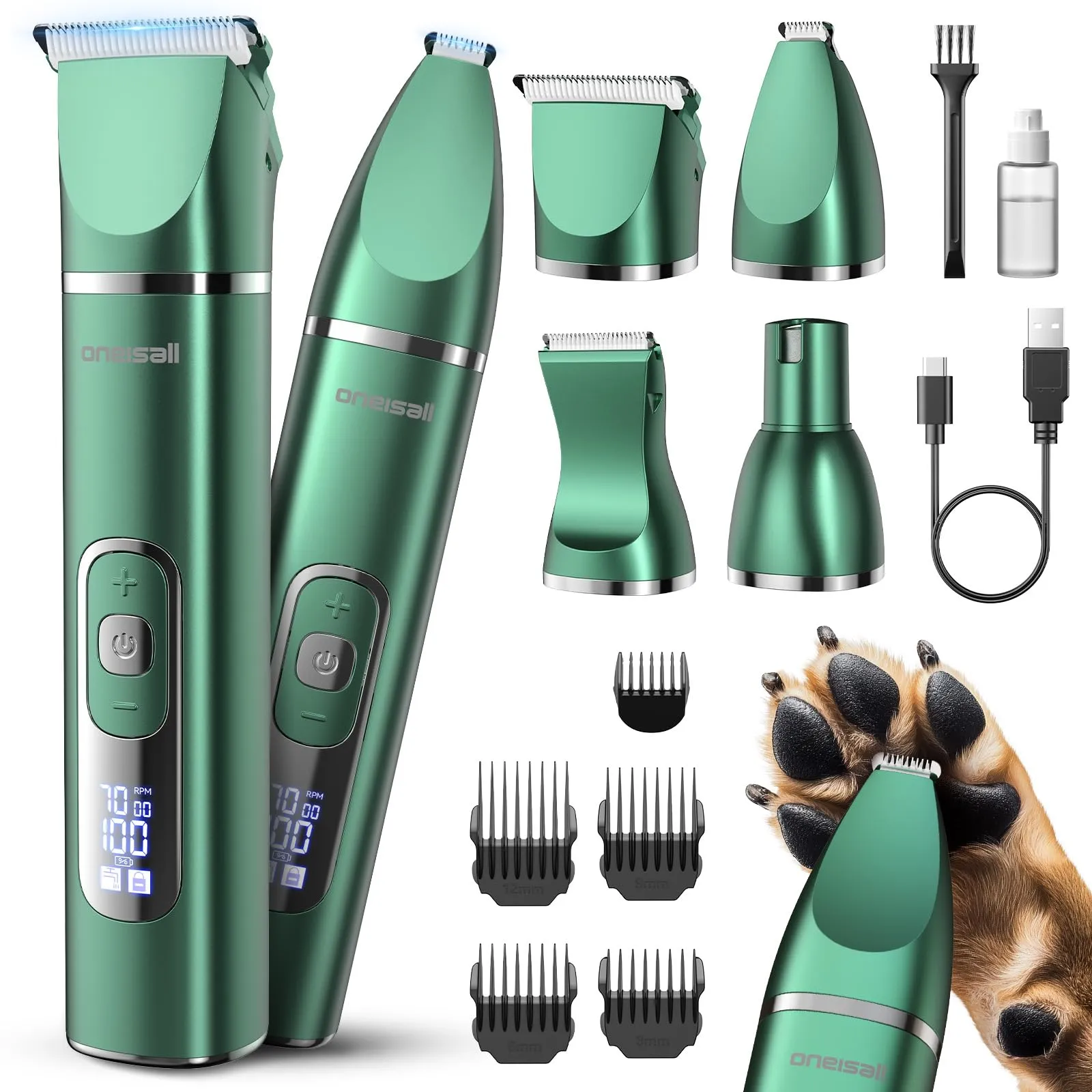 oneisall Tosatrice 4 in 1 per cani e gatti, Impermeabile IPX7, Verde - immagine 1