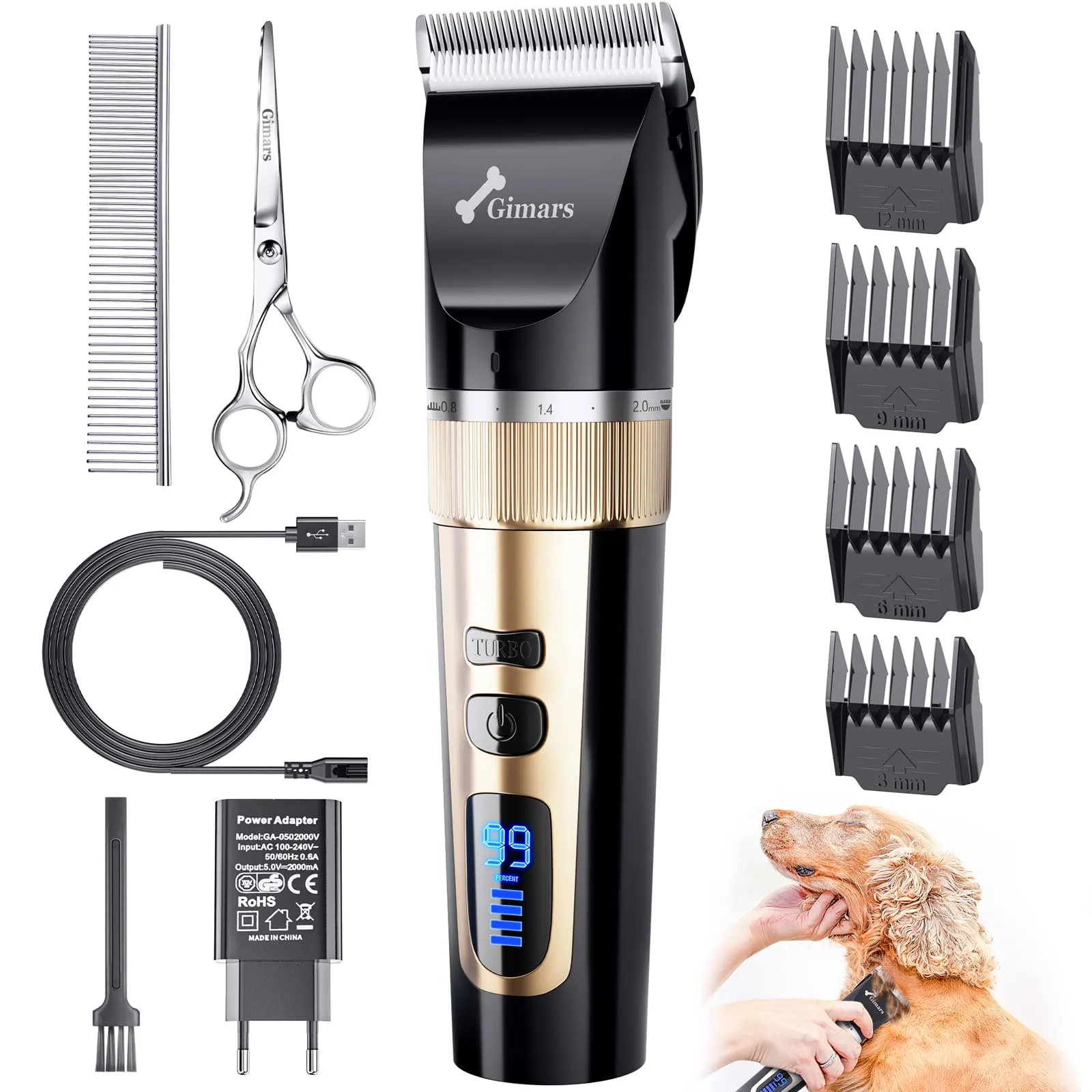 Gimars Tosatrice Professionale per Cani e Gatti, Impermeabile IPX7, Dorata - immagine 1