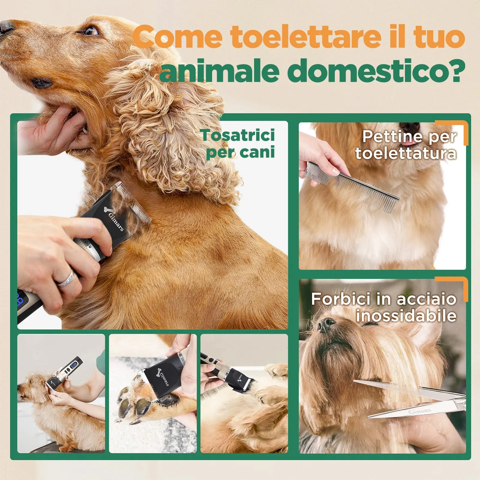 Gimars Tosatrice Professionale per Cani e Gatti, Impermeabile IPX7, Dorata - immagine 7