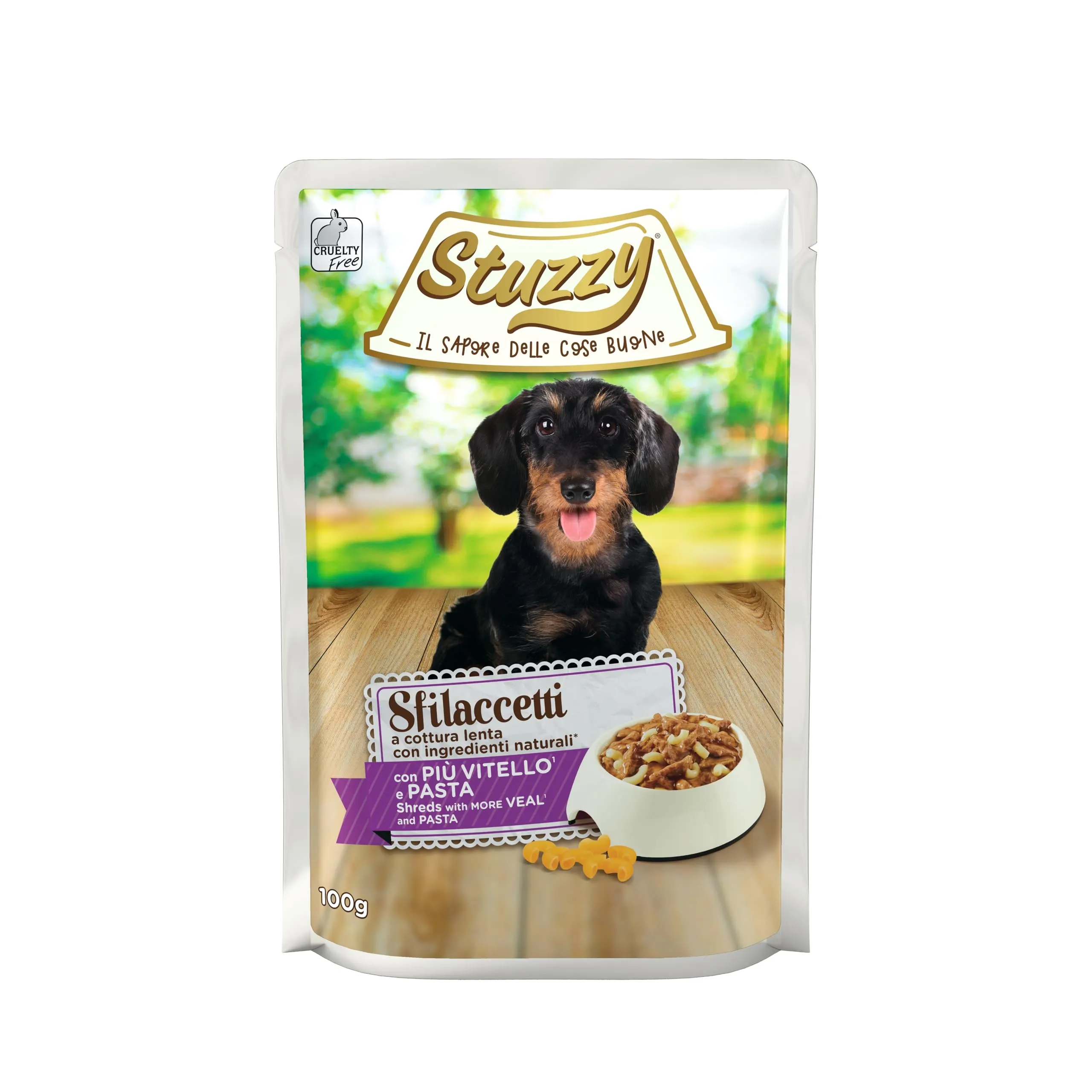 Stuzzy Sfilaccetti con Vitello e Pasta, Alimento Completo per Cani, 24 x 100 g - immagine 1