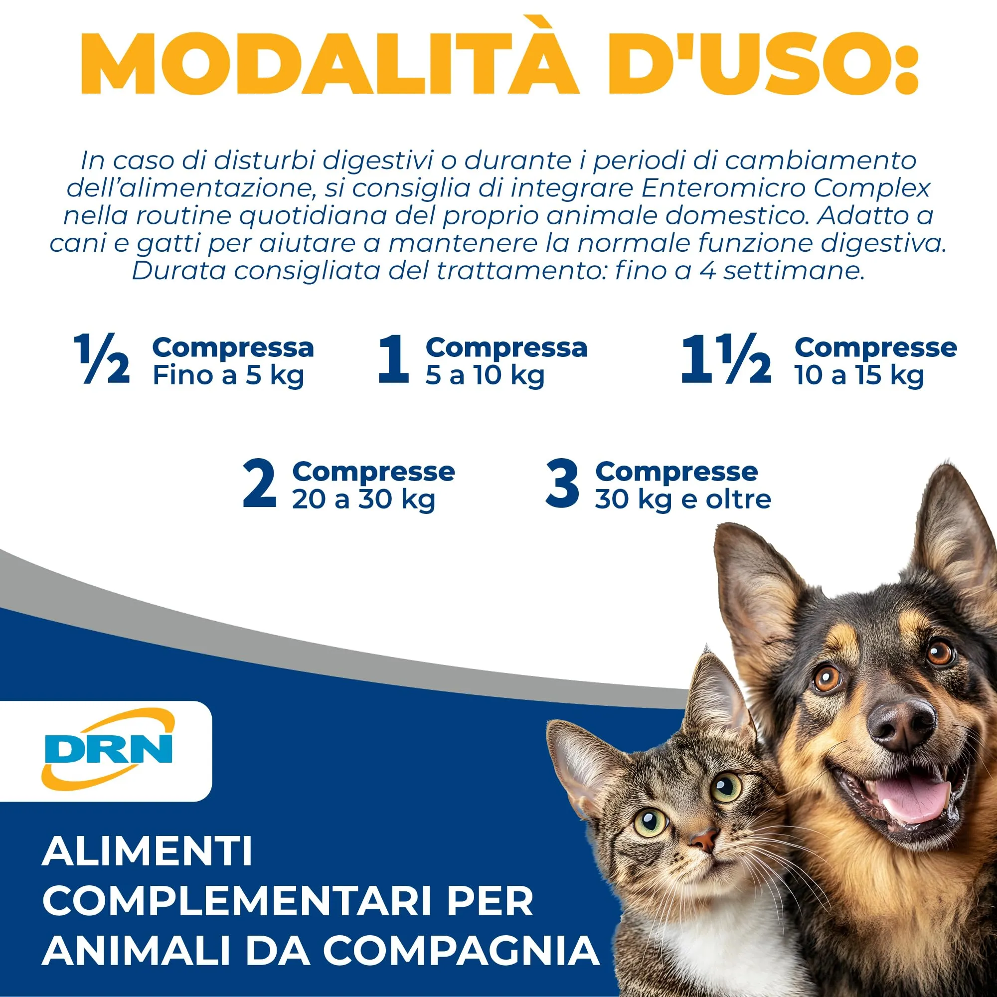 DRN Enteromicro Complex Fermenti Lattici Probiotici per Cani e Gatti, 32 Compresse - immagine 3