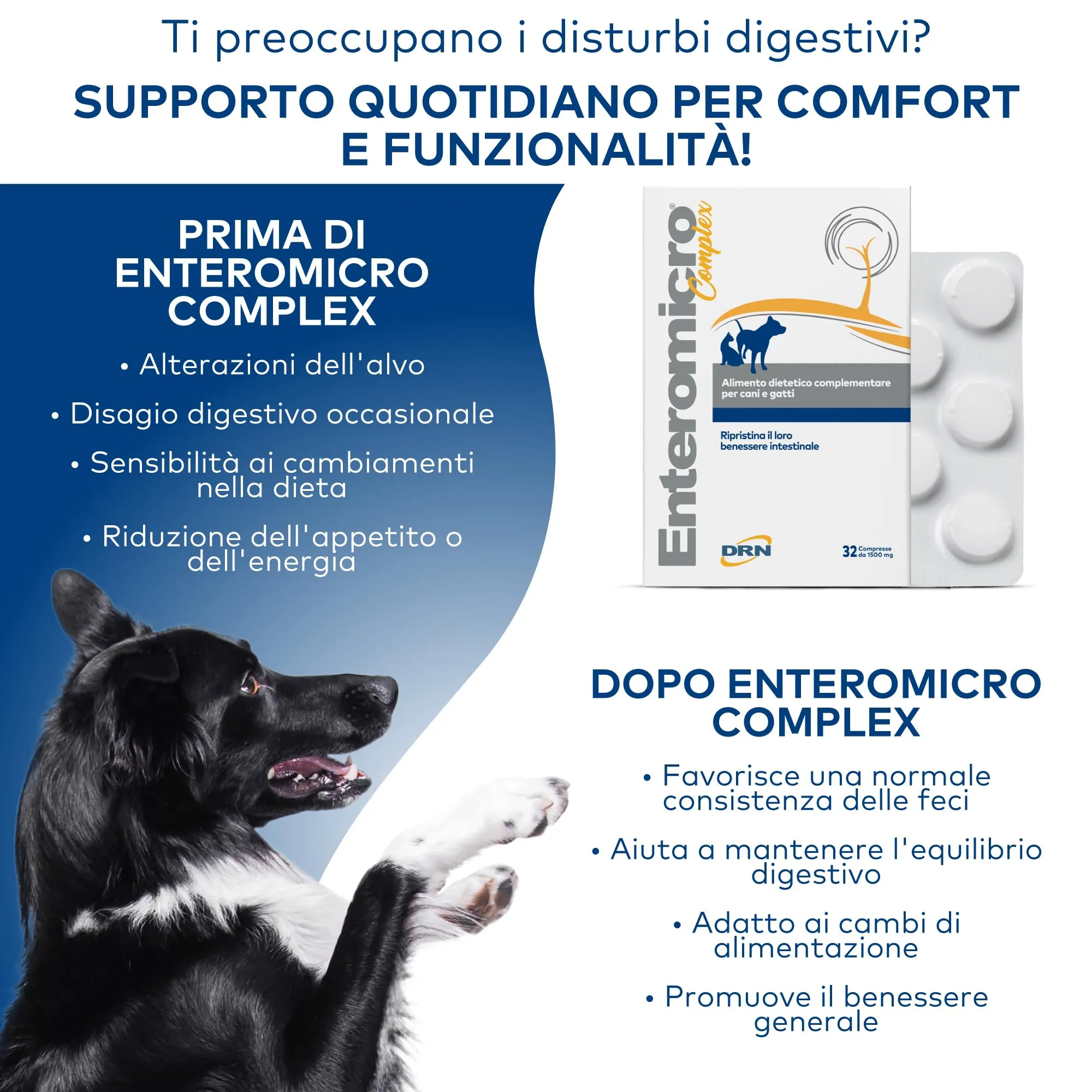 DRN Enteromicro Complex Fermenti Lattici Probiotici per Cani e Gatti, 32 Compresse - immagine 6