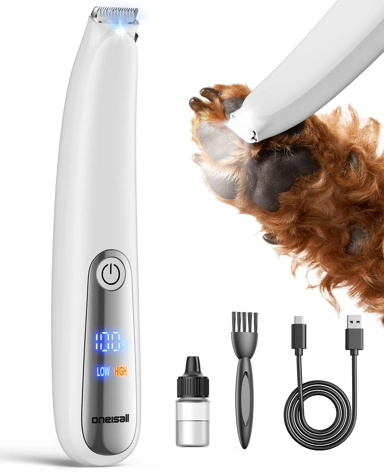 Oneisall Paw Trim Pro Tagliaunghie per Gatti e Cani con Luce LED, Versione 2026, Ultrasilenzioso, FC13 - immagine 1