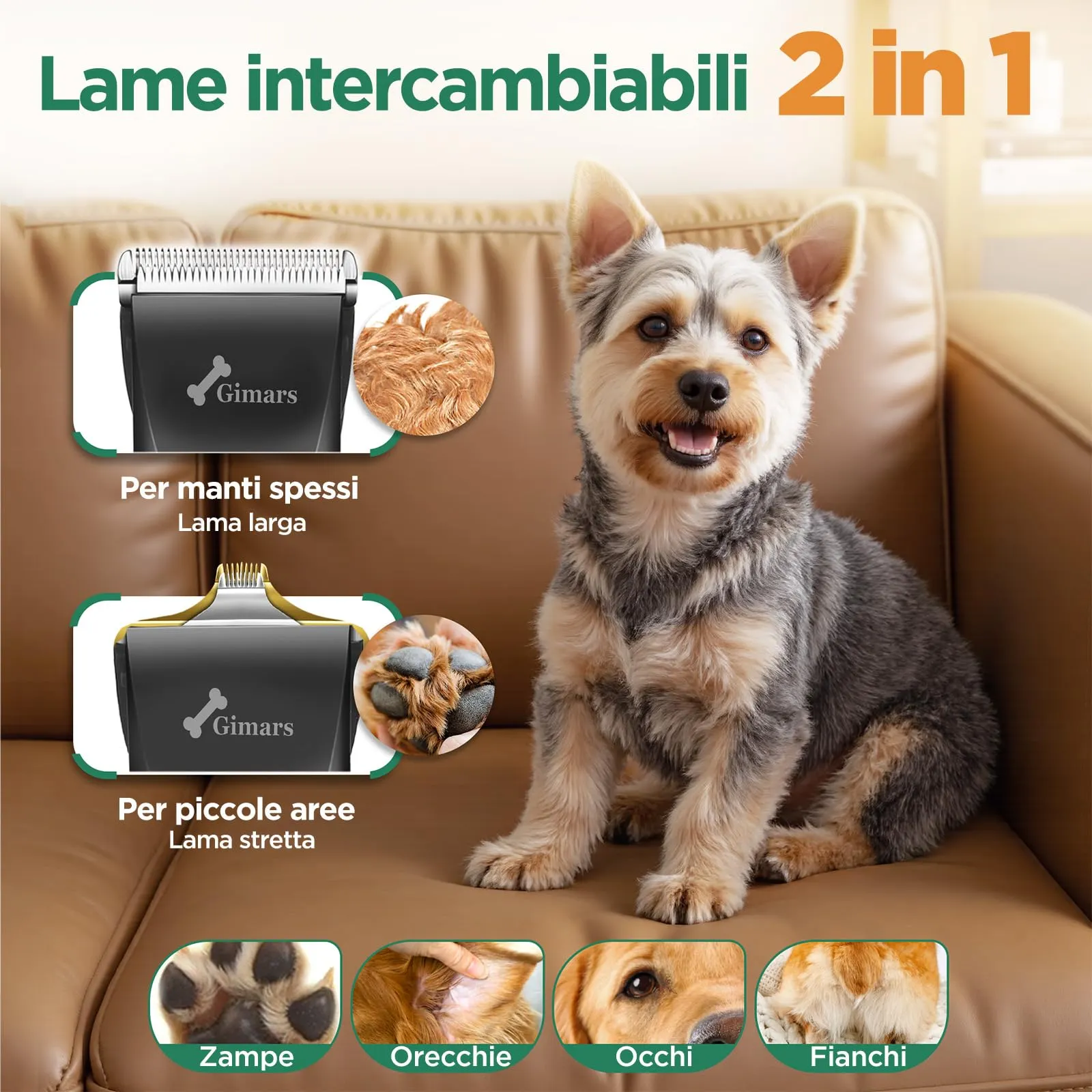 Gimars Tosatrice Professionale 4-in-1 per Cani e Gatti, 7000 RPM, Kit Toelettatura Senza Fili Ricaricabile USB, Argento - immagine 2