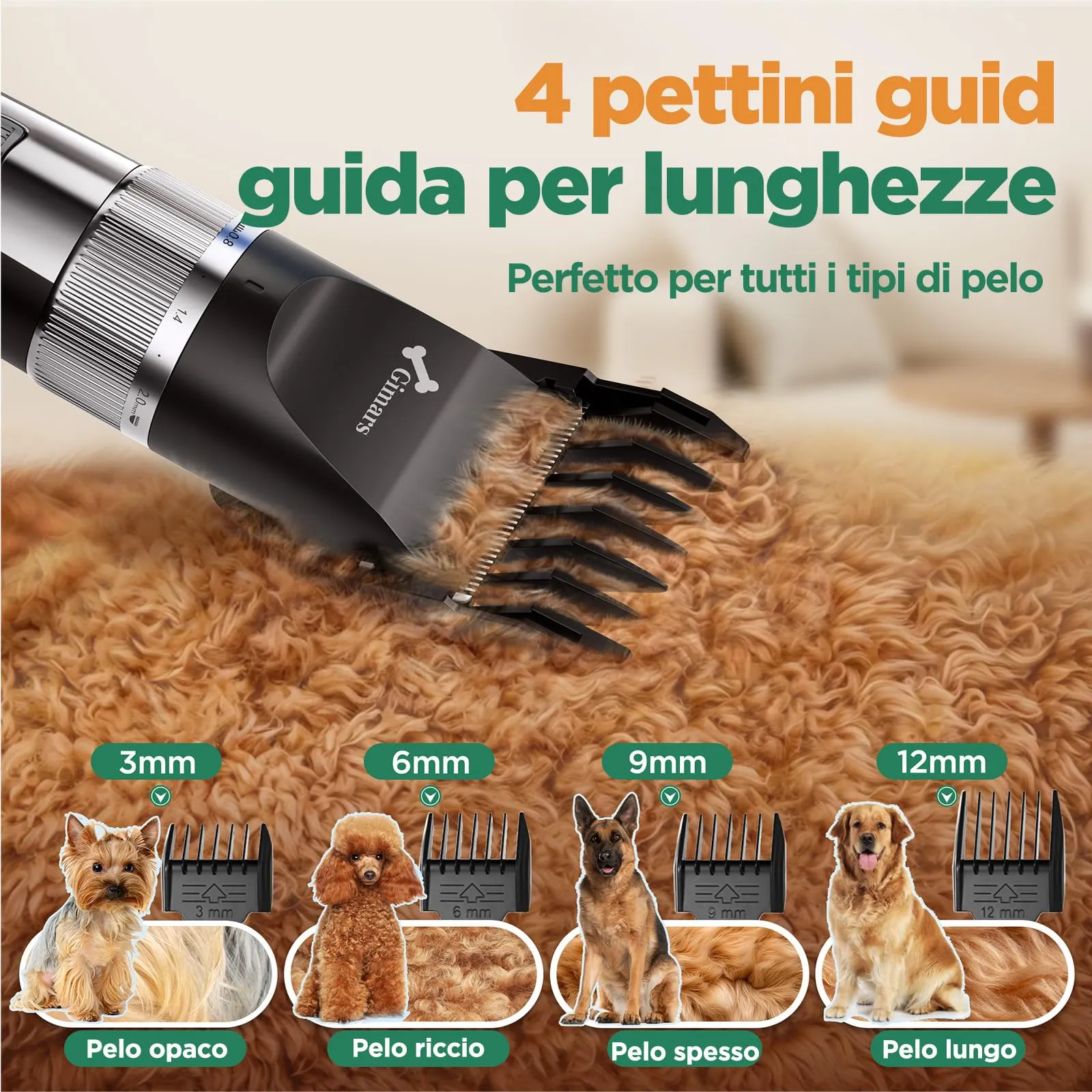 Gimars Tosatrice Professionale 4-in-1 per Cani e Gatti, 7000 RPM, Kit Toelettatura Senza Fili Ricaricabile USB, Argento - immagine 6