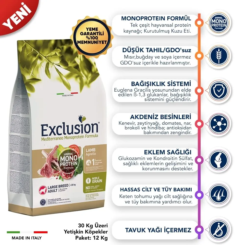 Exclusion Mediterraneo Monoprotein Noble Grain Dog Adult Large Agnello, 12 kg - immagine 2
