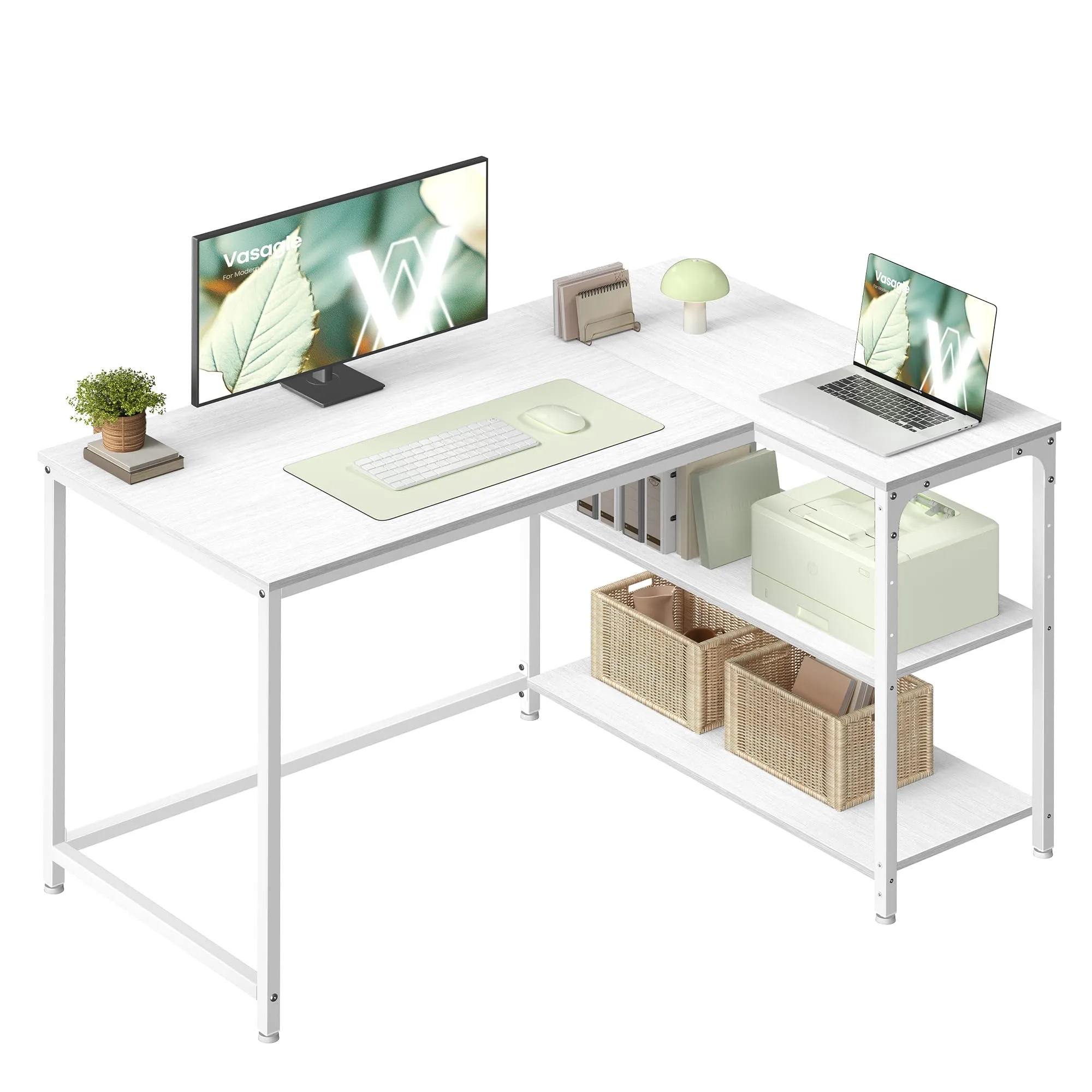 VASAGLE Scrivania a L per Computer, Ripiani Reversibili, 110 x 80 x 76 cm, Bianco Acero - immagine 1
