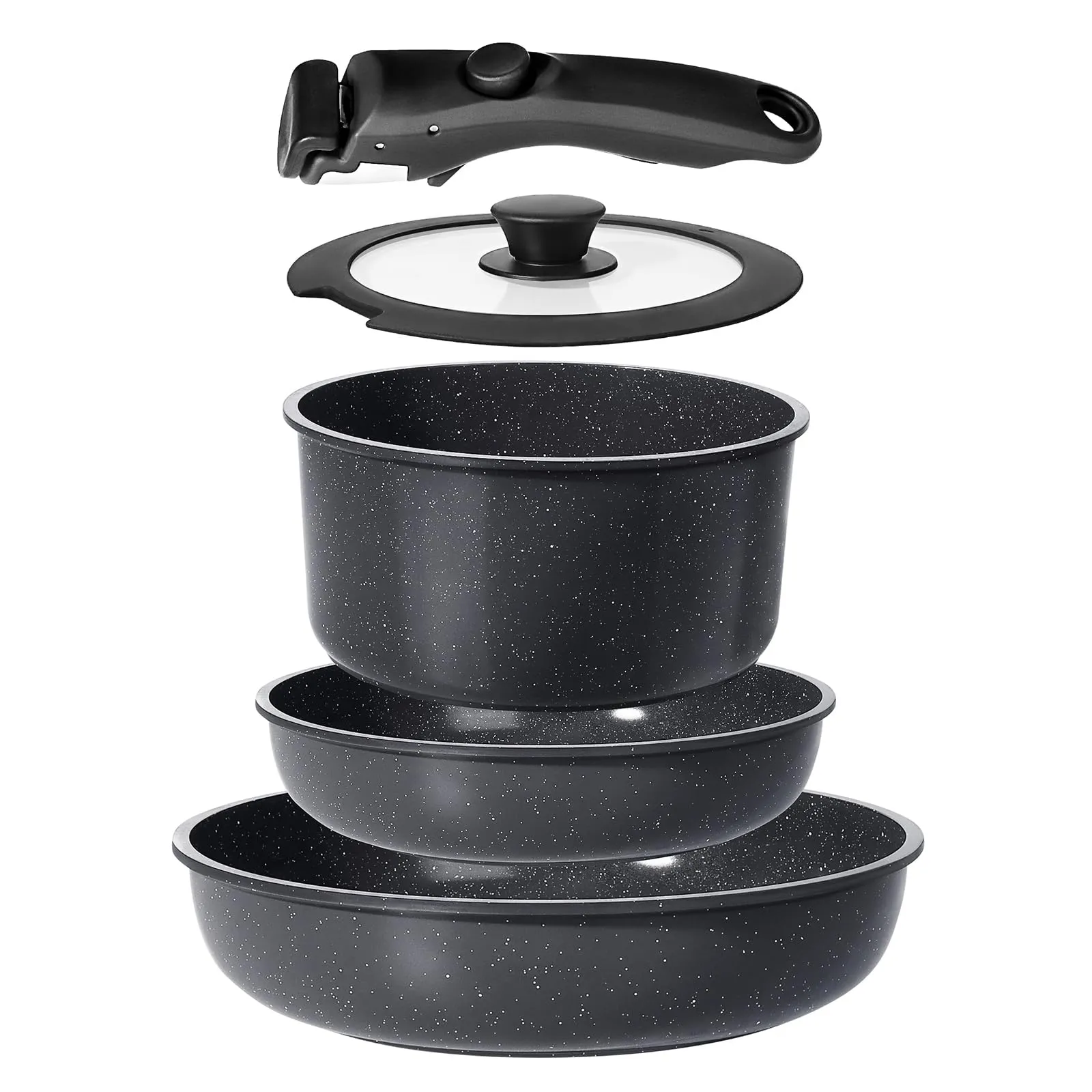 GiPP Set di Padelle Antiaderenti con Manici Rimovibili, 5 Pezzi, Compatibile Induzione, Nero - immagine 1