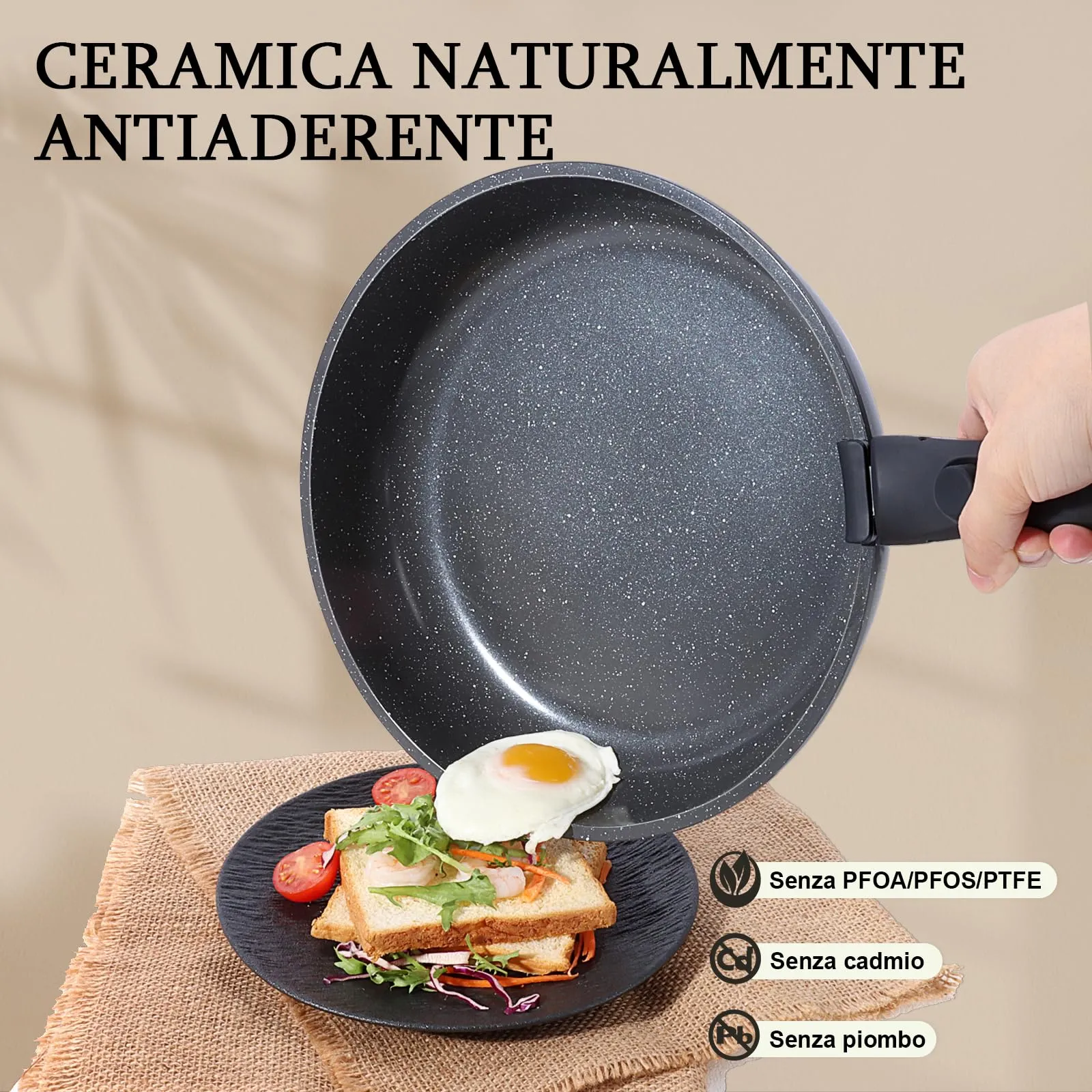 GiPP Set di Padelle Antiaderenti con Manici Rimovibili, 5 Pezzi, Compatibile Induzione, Nero - immagine 3