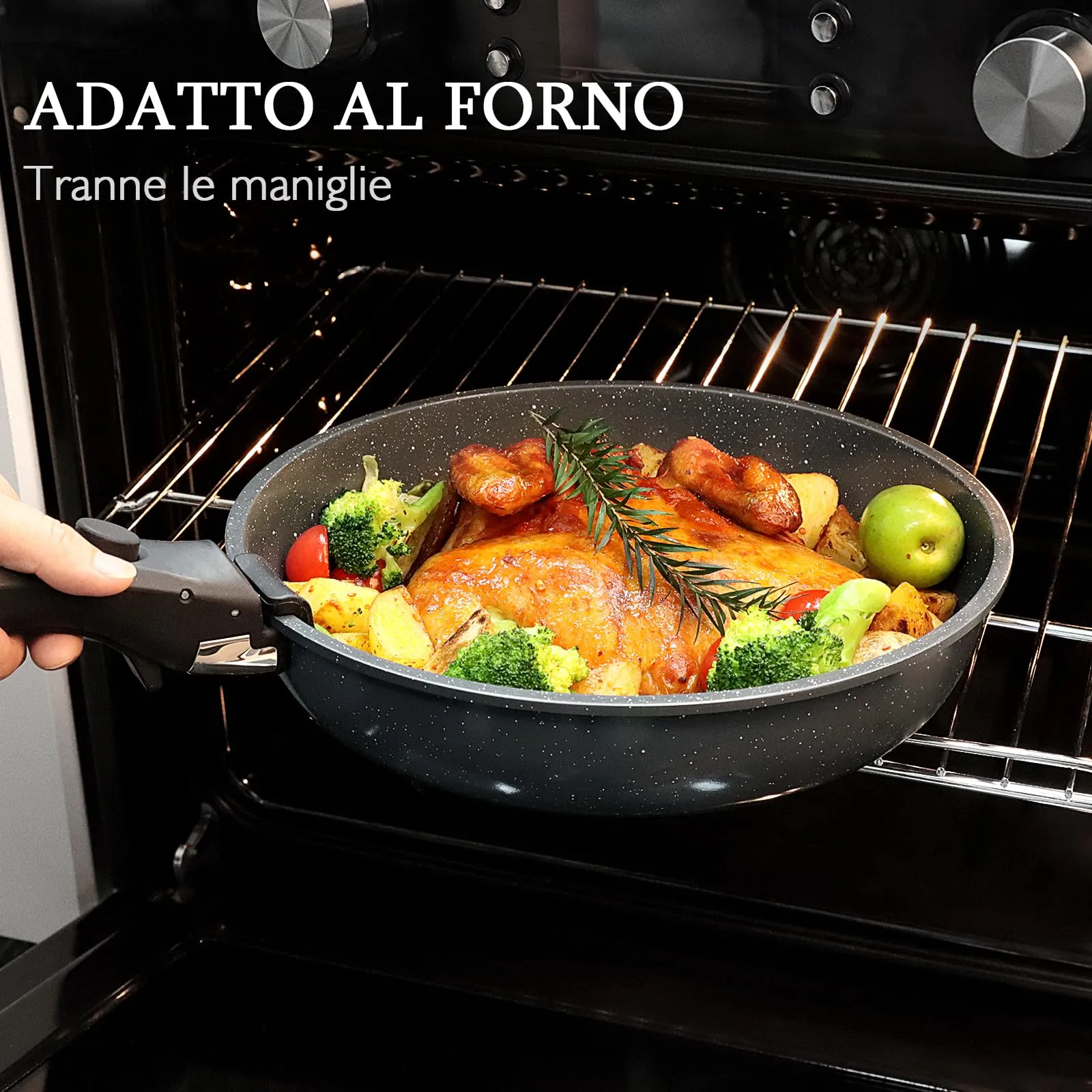 GiPP Set di Padelle Antiaderenti con Manici Rimovibili, 5 Pezzi, Compatibile Induzione, Nero - immagine 5