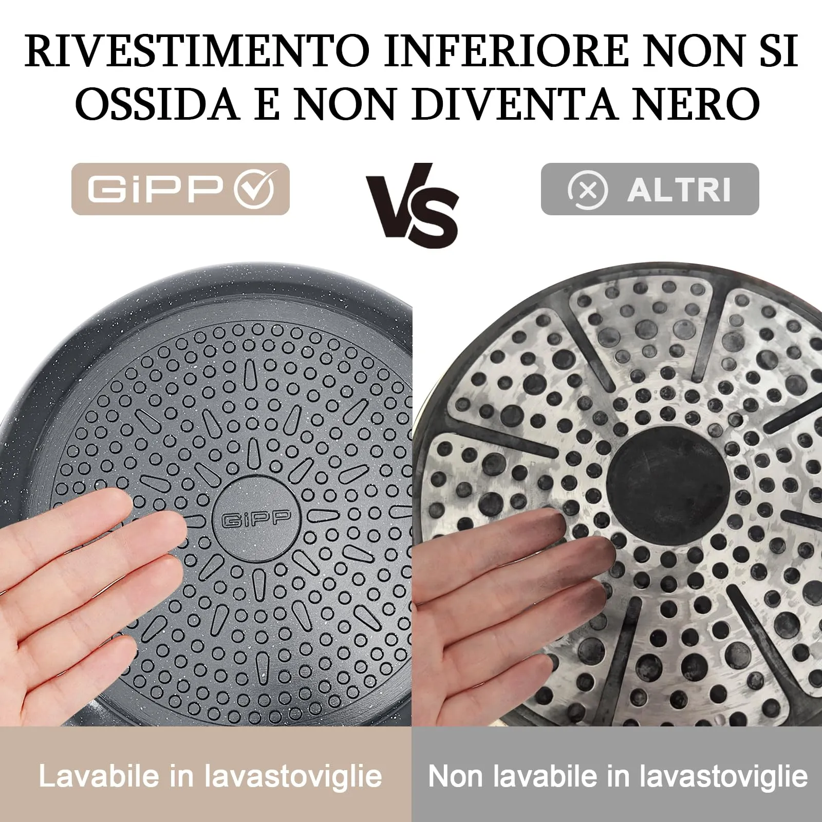 GiPP Set di Padelle Antiaderenti con Manici Rimovibili, 5 Pezzi, Compatibile Induzione, Nero - immagine 7