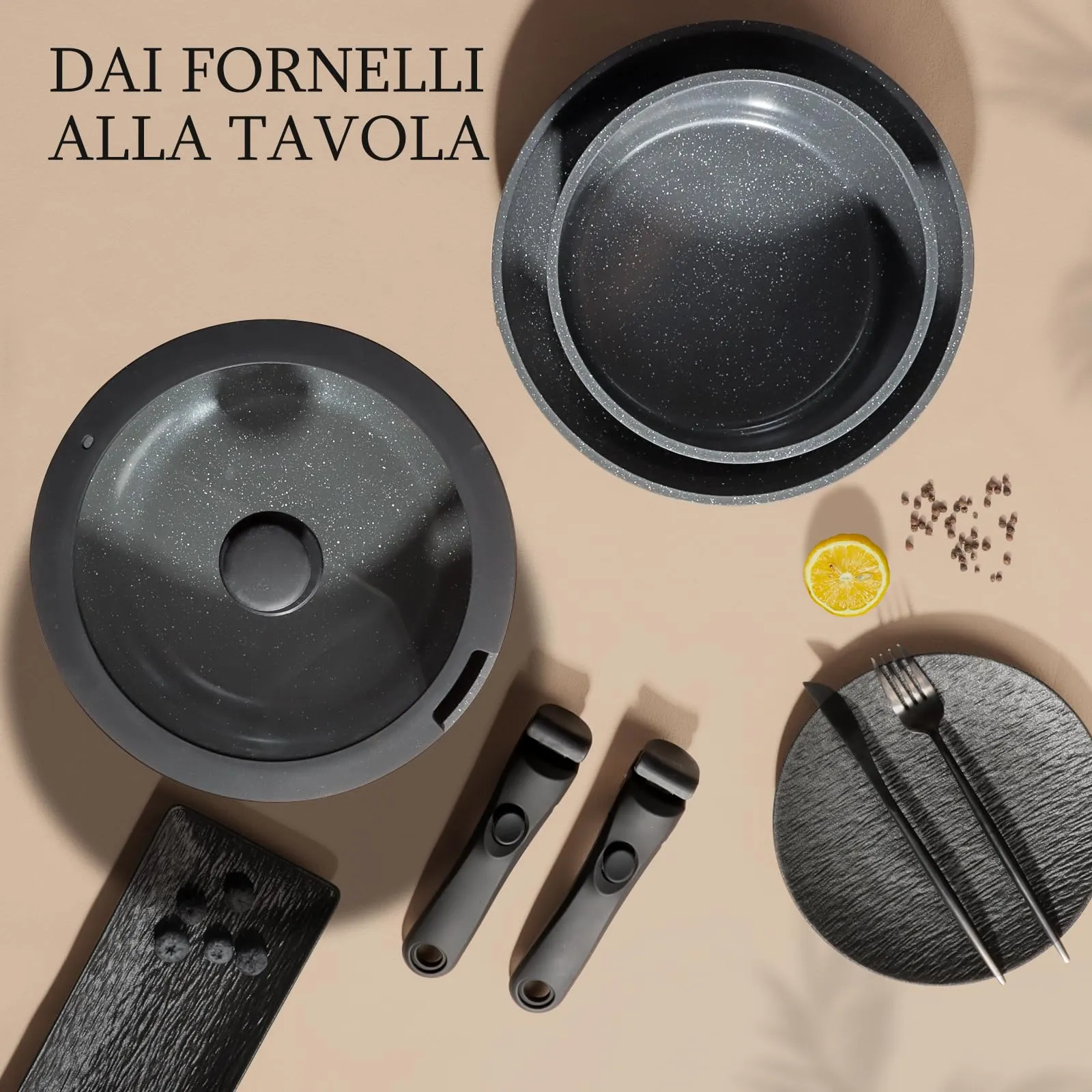 GiPP Set di Padelle Antiaderenti con Manici Rimovibili, 5 Pezzi, Compatibile Induzione, Nero - immagine 8