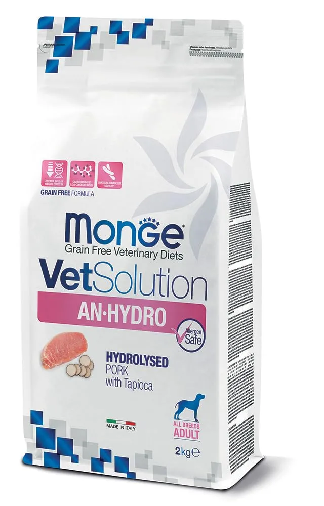Monge VetSolution Cane AN-HYDRO Alimento dietetico completo per cani adulti, maiale idrolizzato, grain free, 2kg - immagine 1