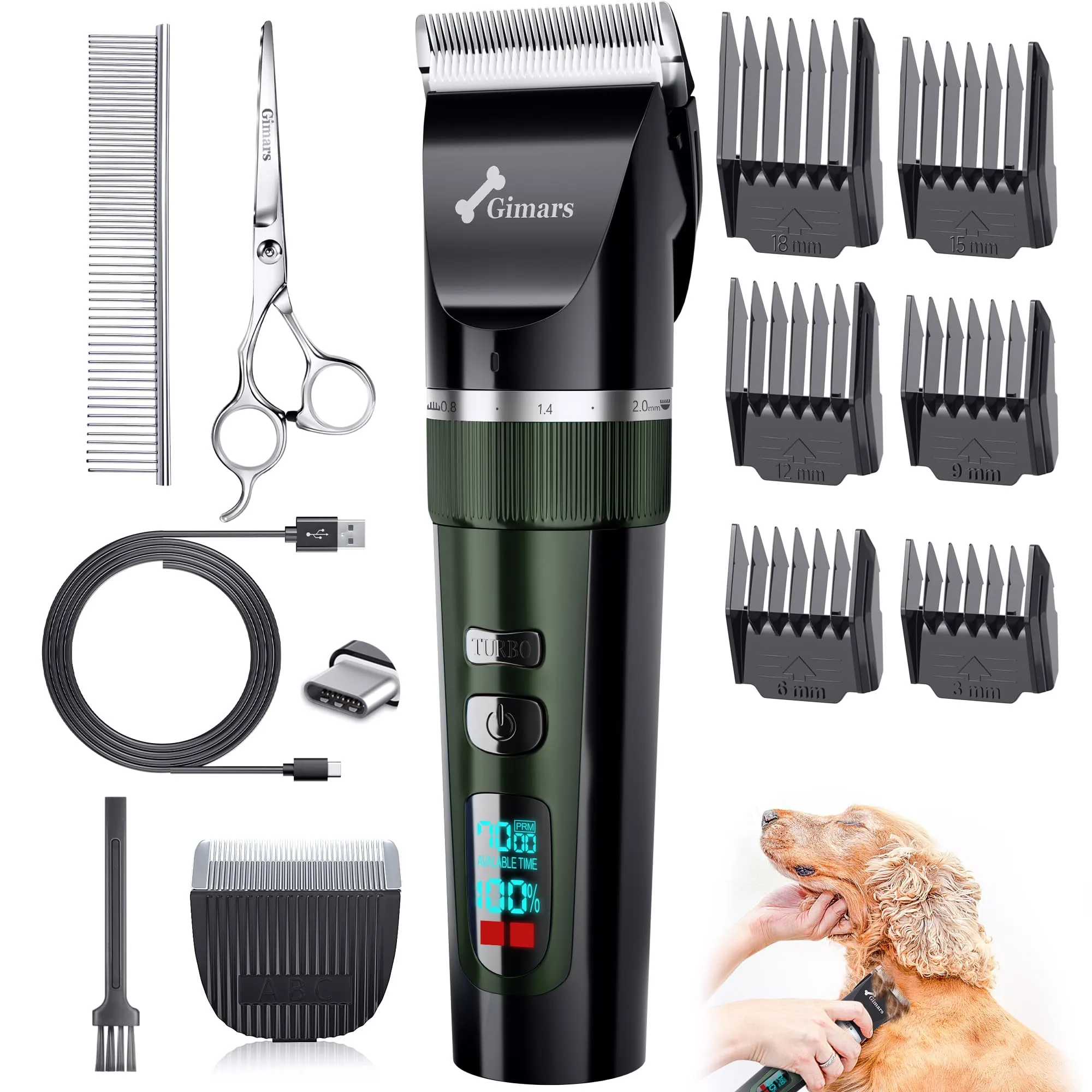 Gimars Rasoio per cani e gatti 4 in 1, professionale, senza fili, 7000 giri/min, 55 dB, con lama di ricambio - immagine 1