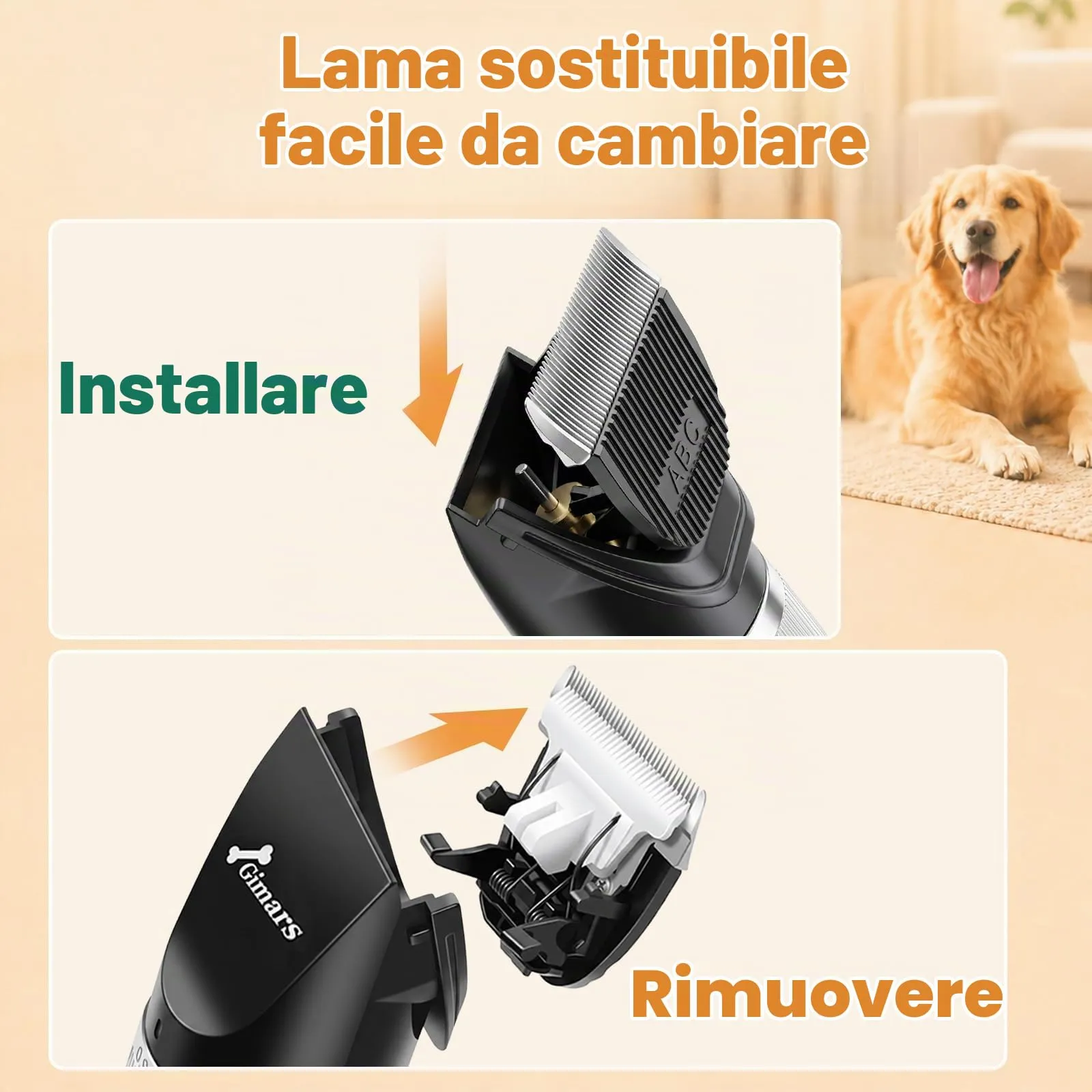 Gimars Rasoio per cani e gatti 4 in 1, professionale, senza fili, 7000 giri/min, 55 dB, con lama di ricambio - immagine 2