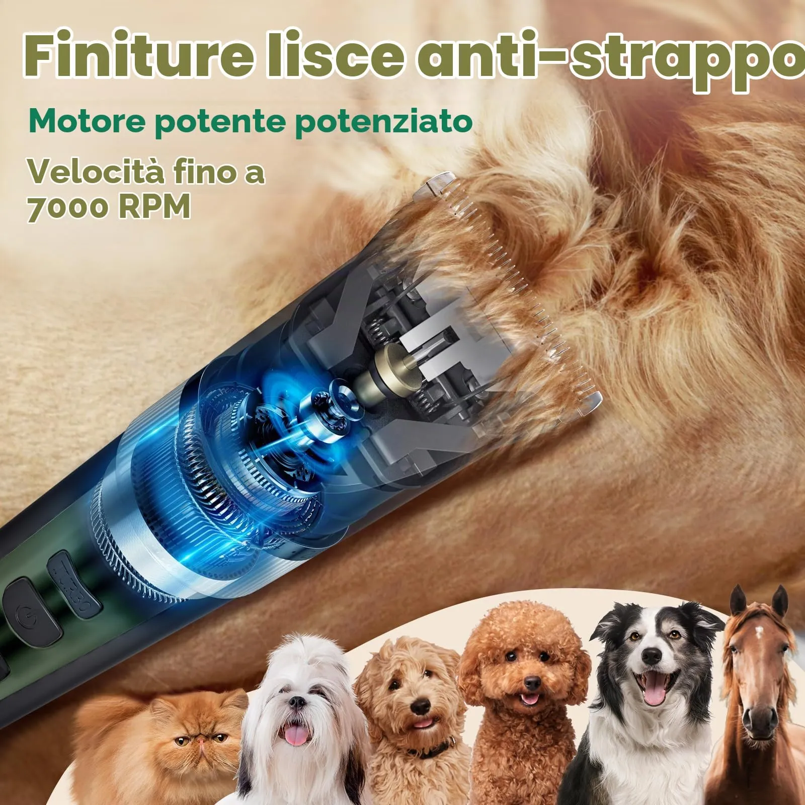Gimars Rasoio per cani e gatti 4 in 1, professionale, senza fili, 7000 giri/min, 55 dB, con lama di ricambio - immagine 3