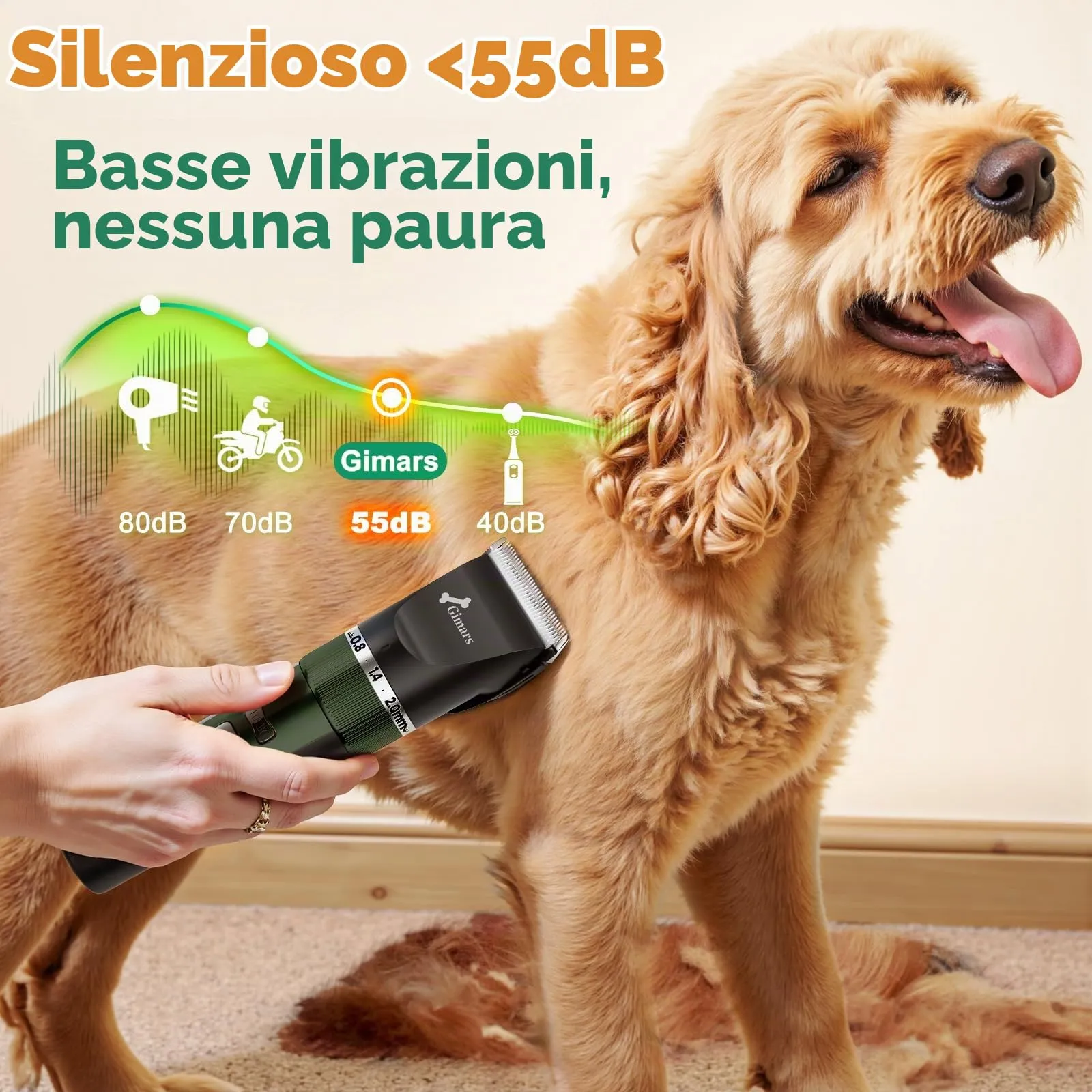 Gimars Rasoio per cani e gatti 4 in 1, professionale, senza fili, 7000 giri/min, 55 dB, con lama di ricambio - immagine 4