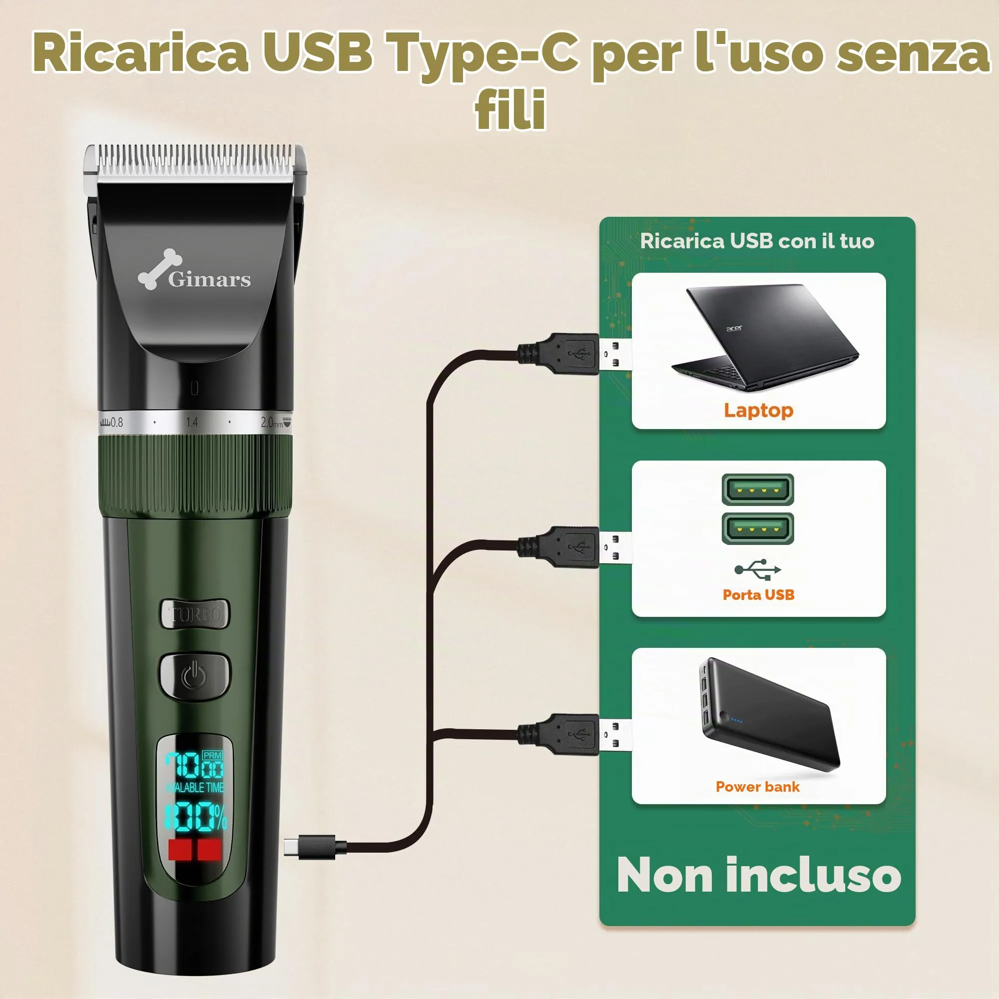Gimars Rasoio per cani e gatti 4 in 1, professionale, senza fili, 7000 giri/min, 55 dB, con lama di ricambio - immagine 5