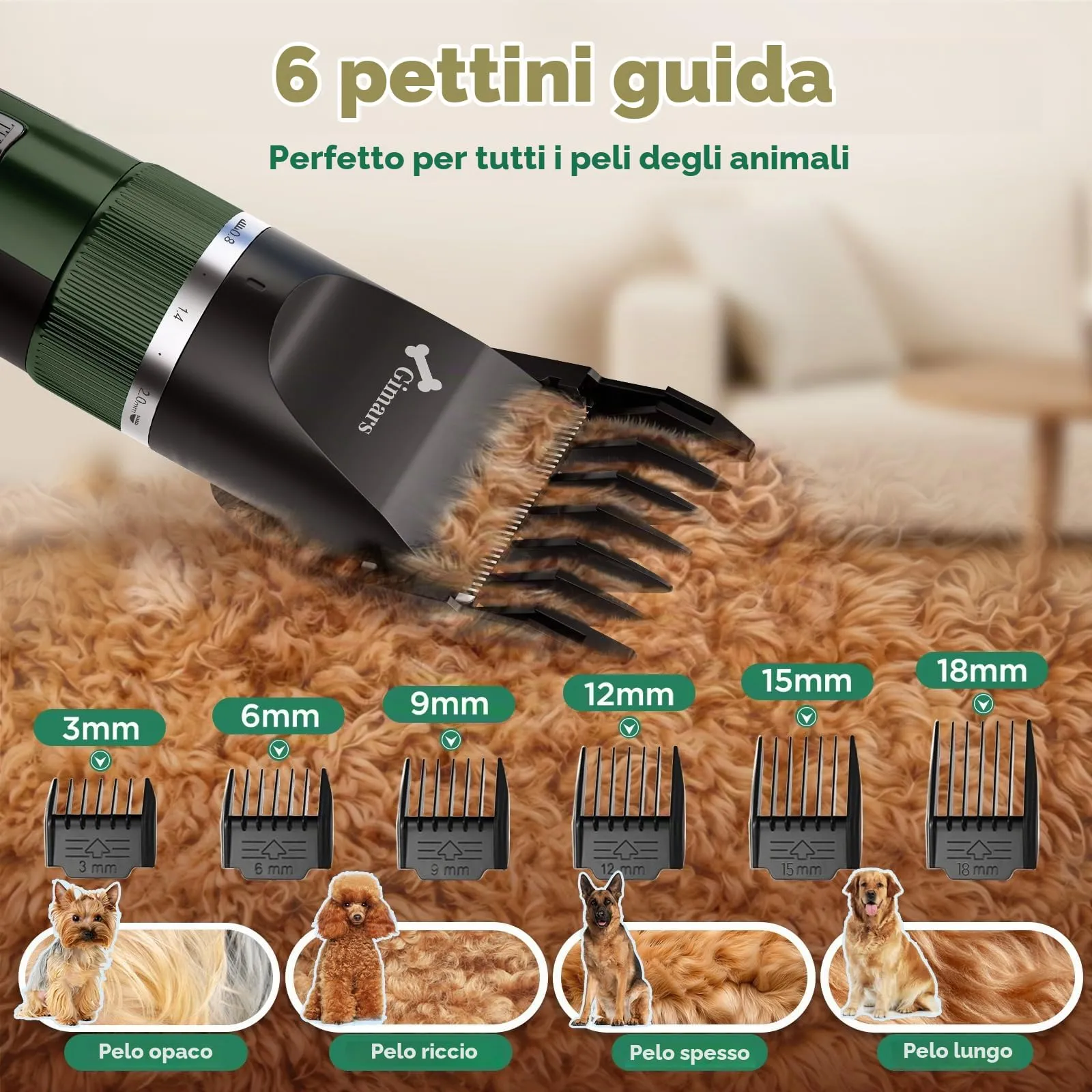 Gimars Rasoio per cani e gatti 4 in 1, professionale, senza fili, 7000 giri/min, 55 dB, con lama di ricambio - immagine 7