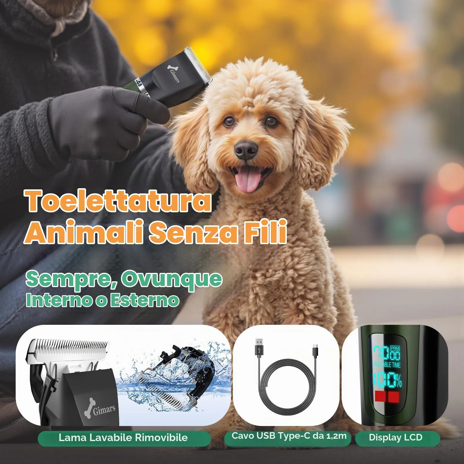 Gimars Rasoio per cani e gatti 4 in 1, professionale, senza fili, 7000 giri/min, 55 dB, con lama di ricambio - immagine 8