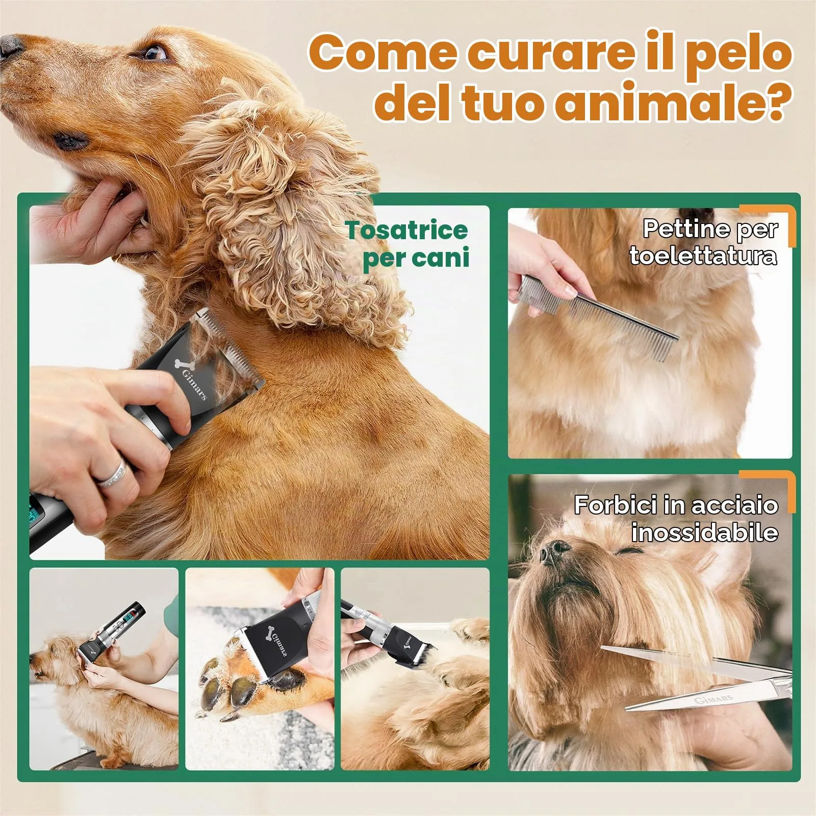 Gimars Rasoio per cani e gatti 4 in 1, professionale, senza fili, 7000 giri/min, 55 dB, con lama di ricambio - immagine 9