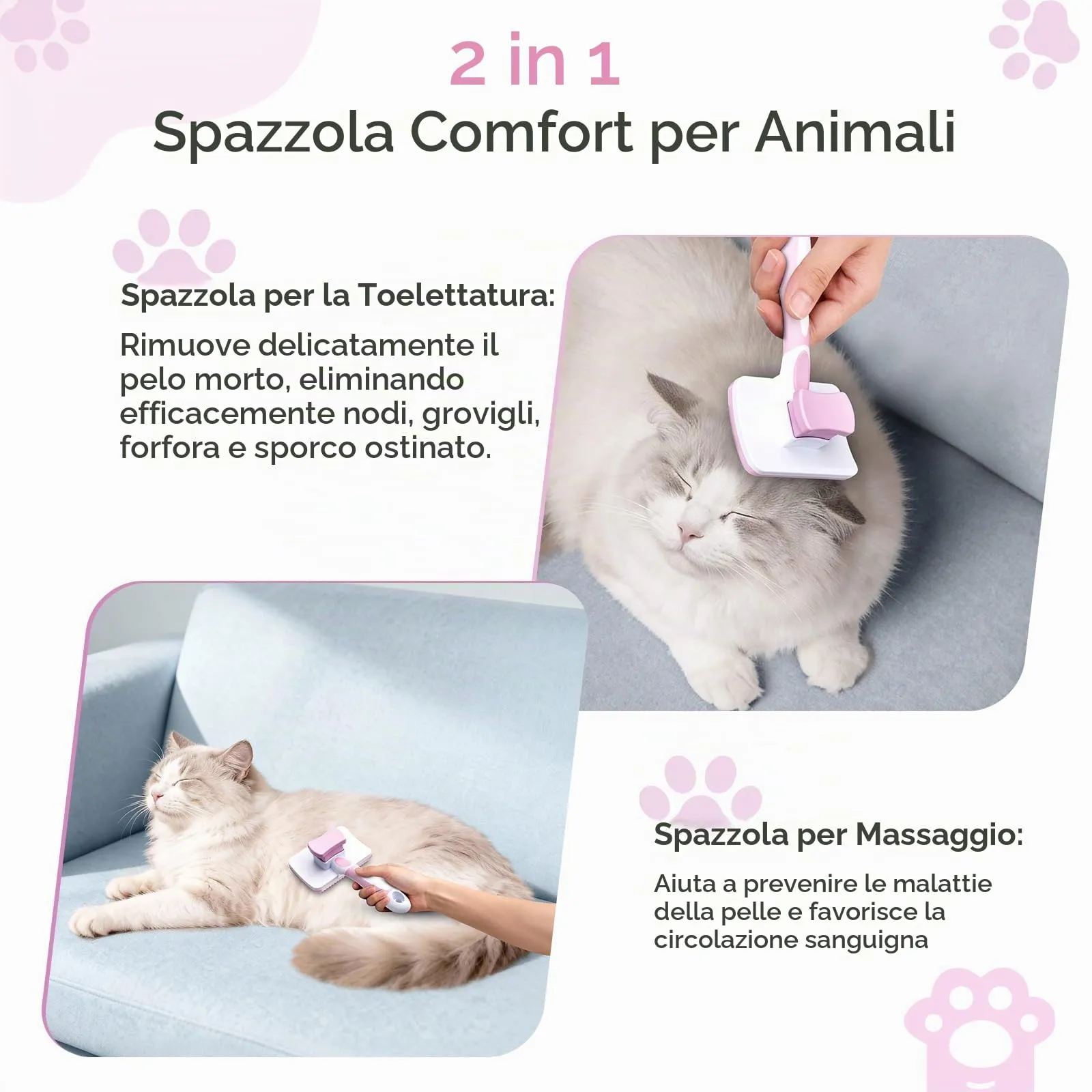 Diboniur Spazzola Autopulente per Gatti e Cani, Pelo Lungo e Corto, Rosa - immagine 6
