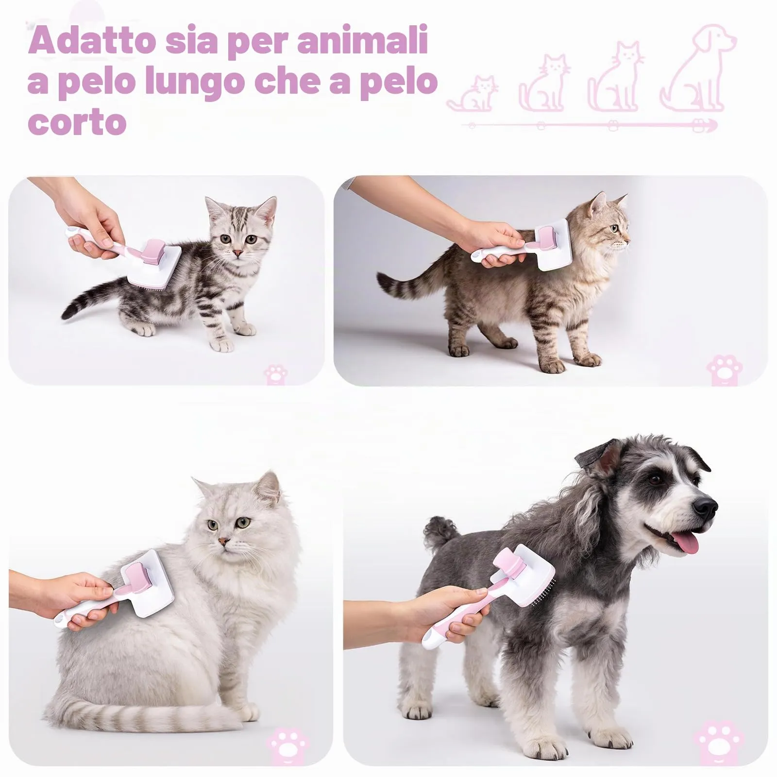 Diboniur Spazzola Autopulente per Gatti e Cani, Pelo Lungo e Corto, Rosa - immagine 7
