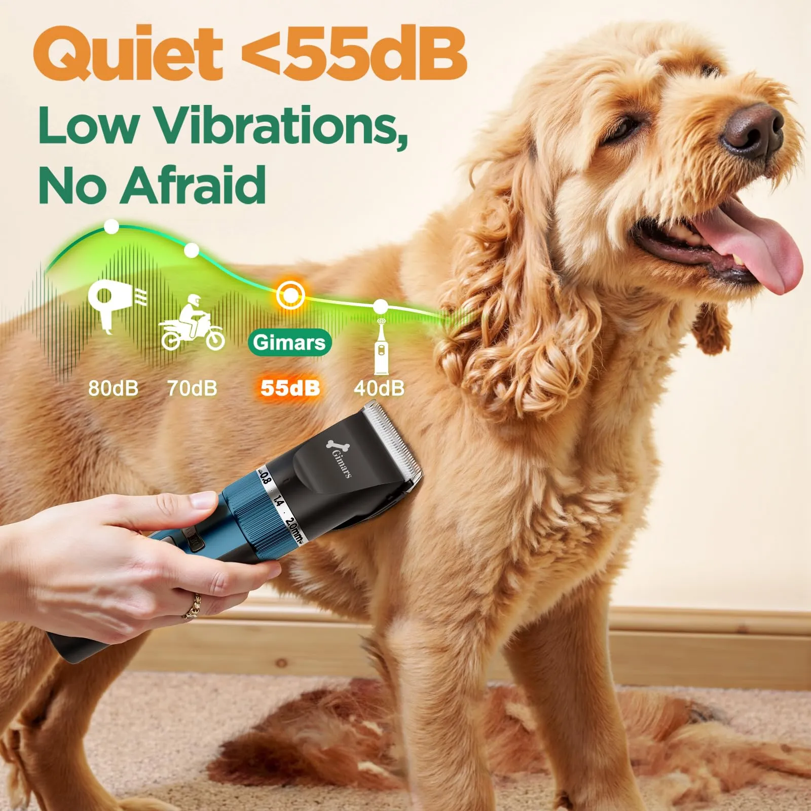 Gimars Rasoio per cani e gatti 4 in 1, 7000 giri/min, senza fili e silenzioso 55 dB, con lama di ricambio - immagine 4
